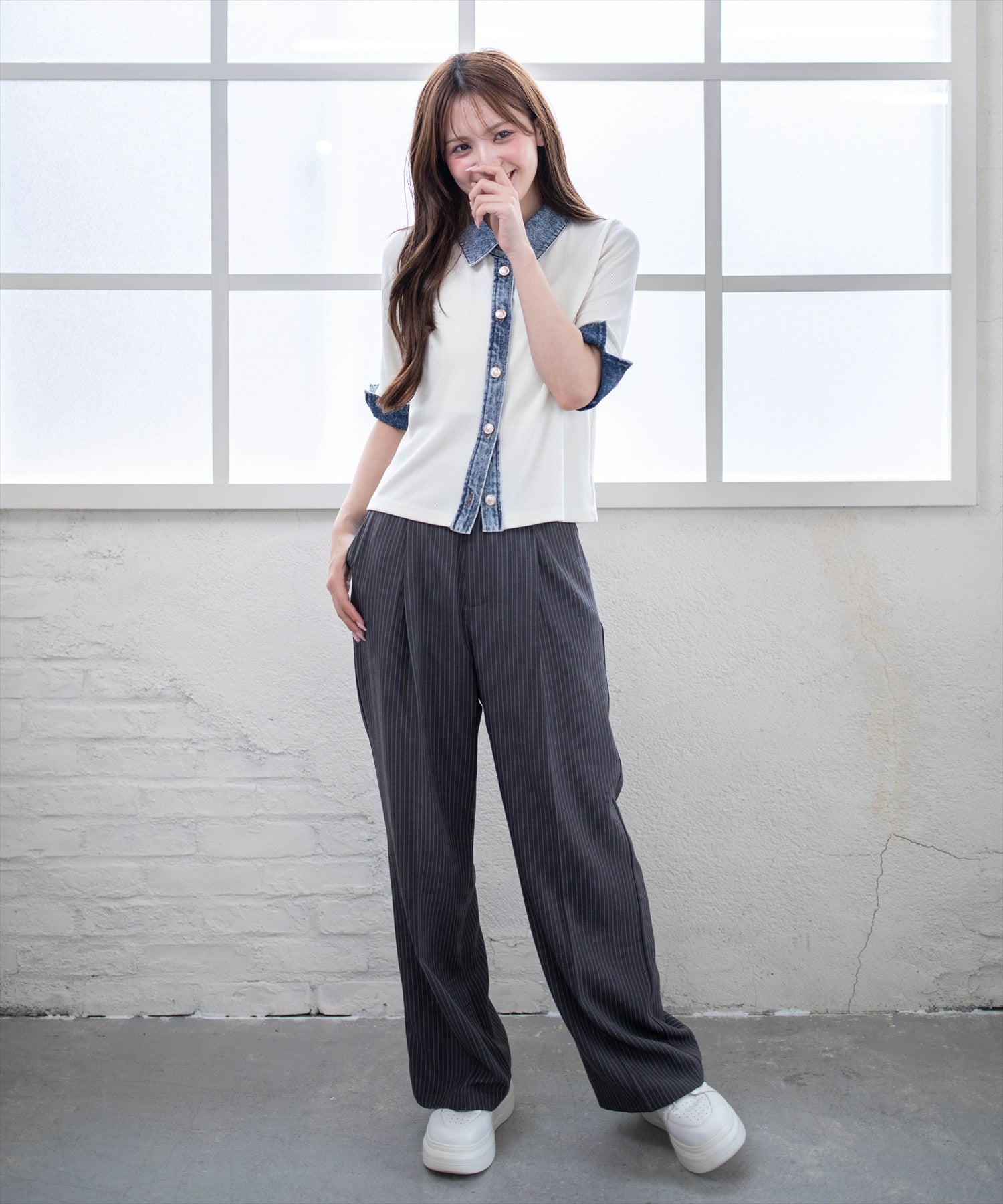 161cm/アイボリー着用