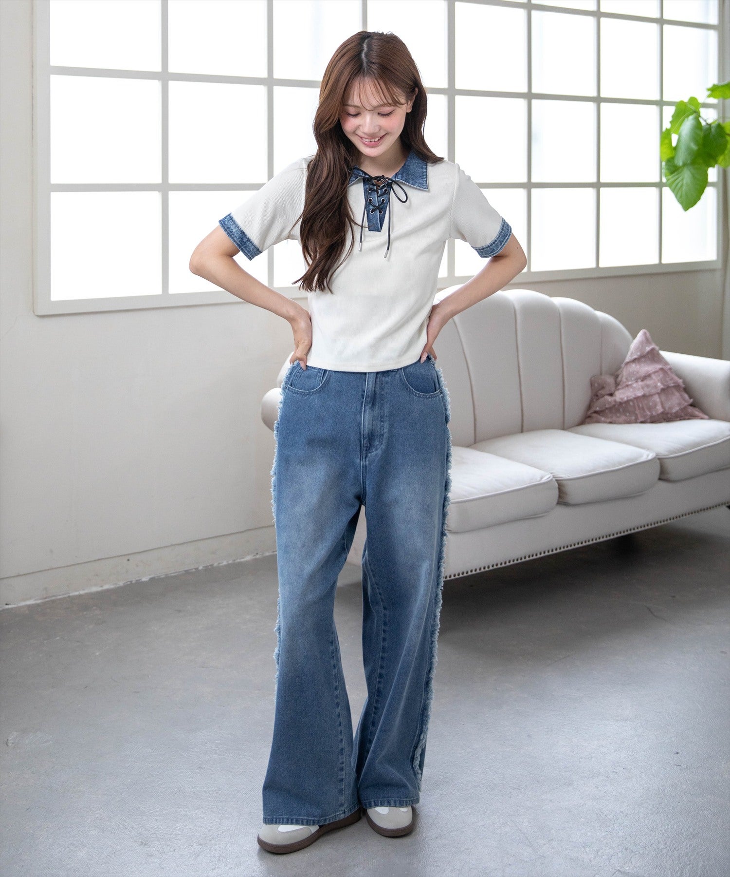 161cm/アイボリー着用