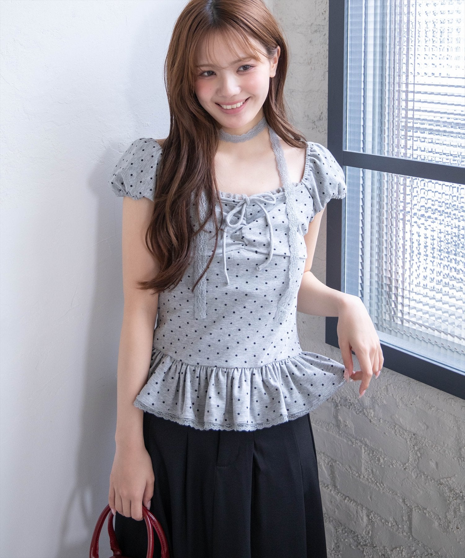 clear≪再入荷≫チョーカー付きドット裾フリルカットソー[CL9910