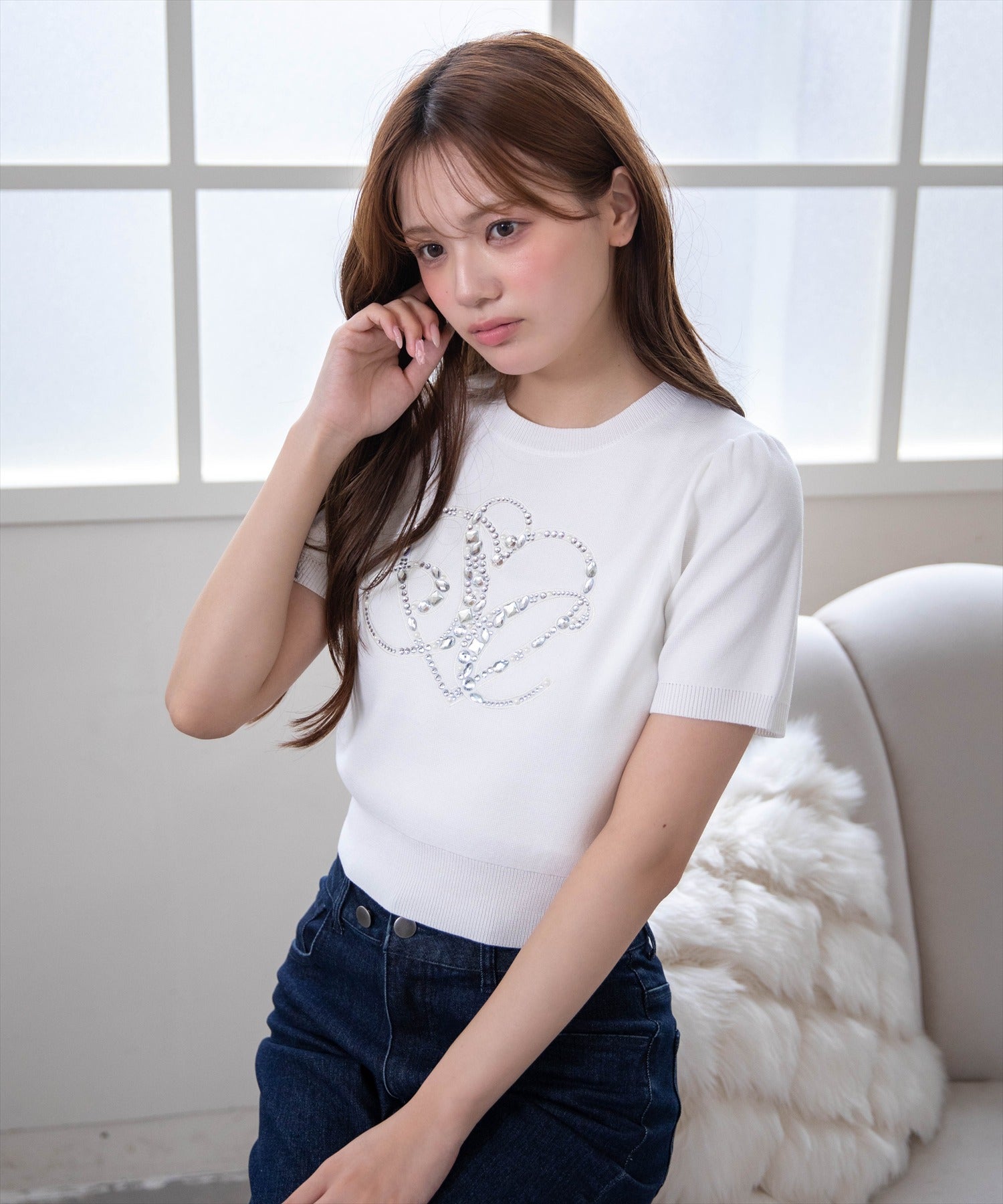 clear≪新作≫ビジューロゴ半袖ニットトップス[CL9899] | レディース