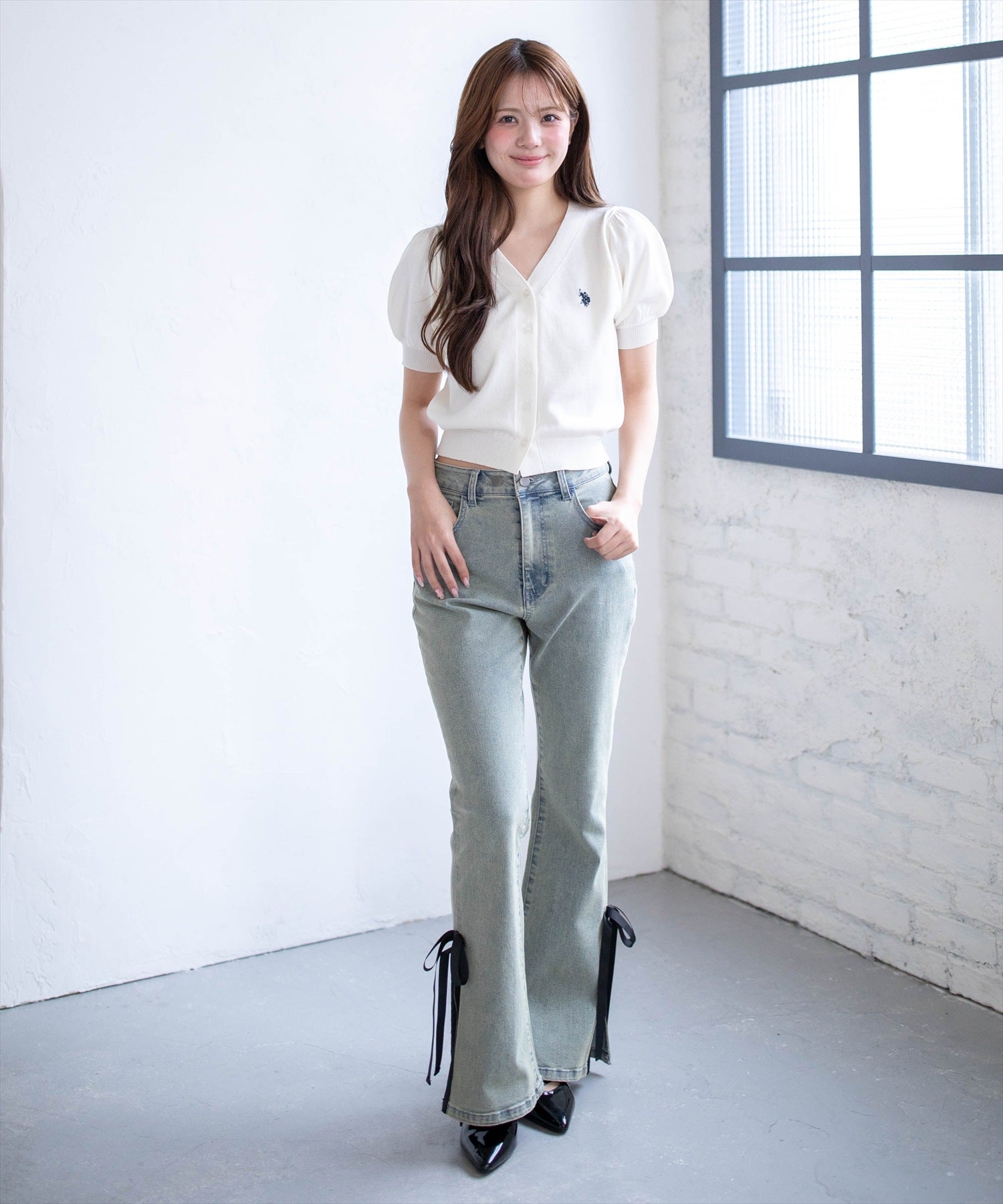 161cm/アイボリー着用