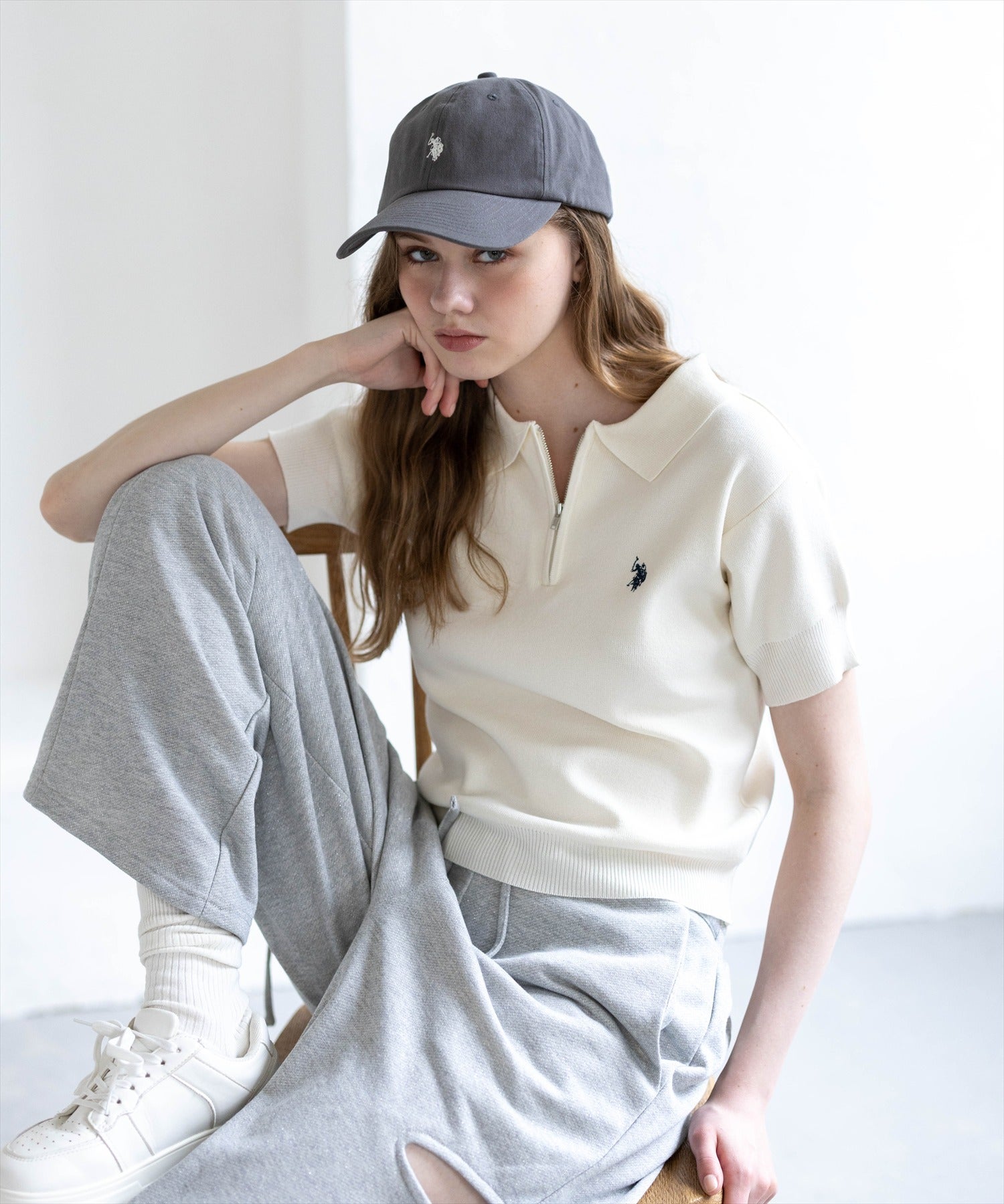 clear≪新作/再入荷≫U.S. POLO ASSN. ハーフジップ半袖ニットトップス
