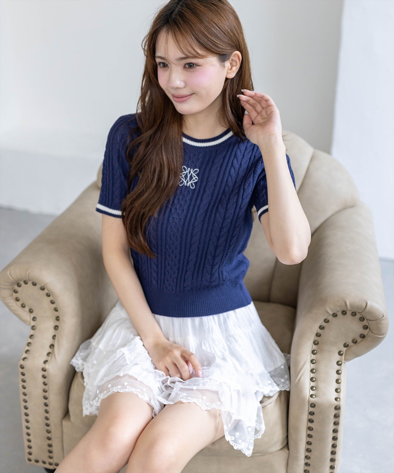 トップス K clear≪新作≫配色ラインワンポイント刺繍ニットトップス[CL9913