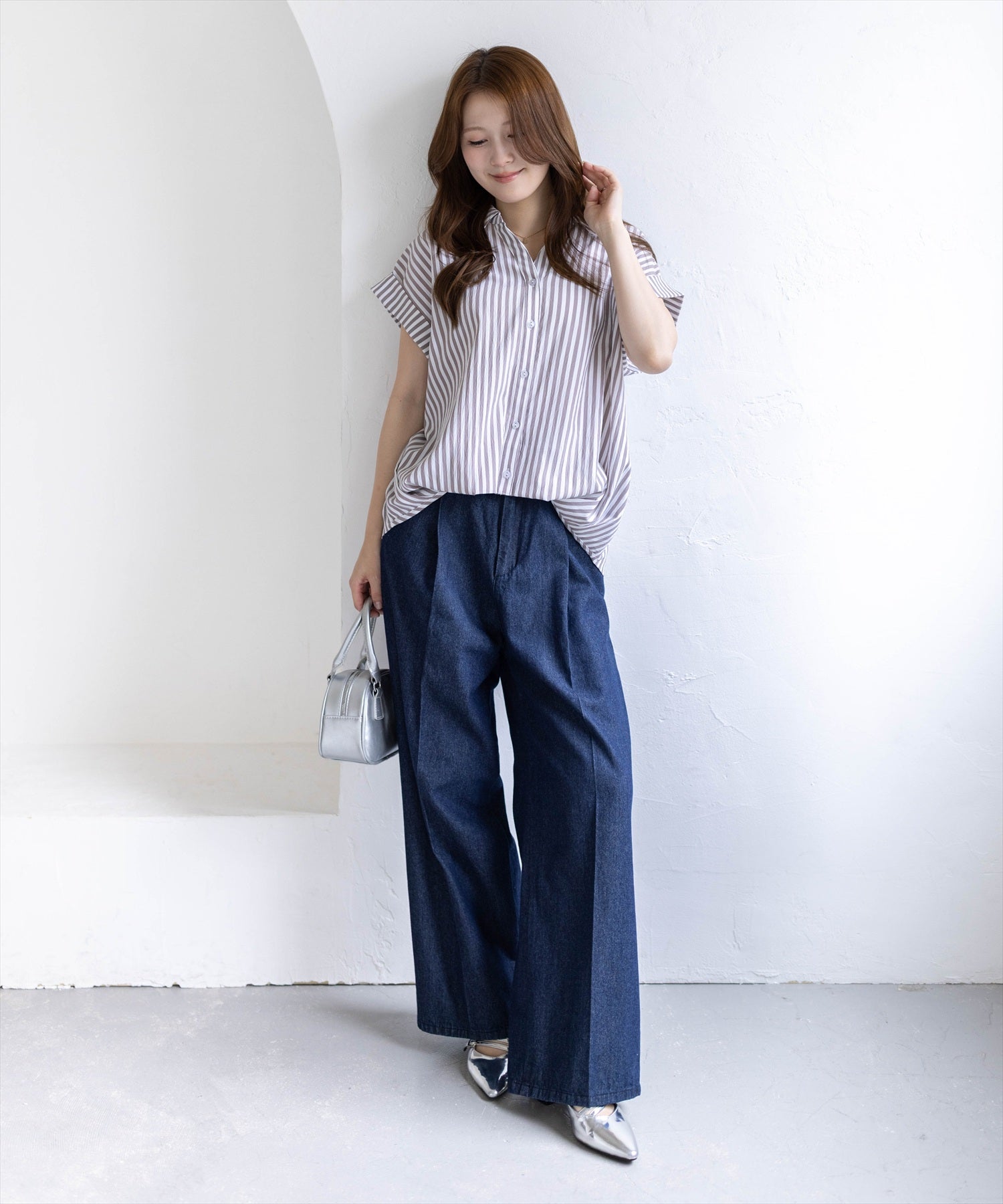 163cm/ベージュストライプ着用