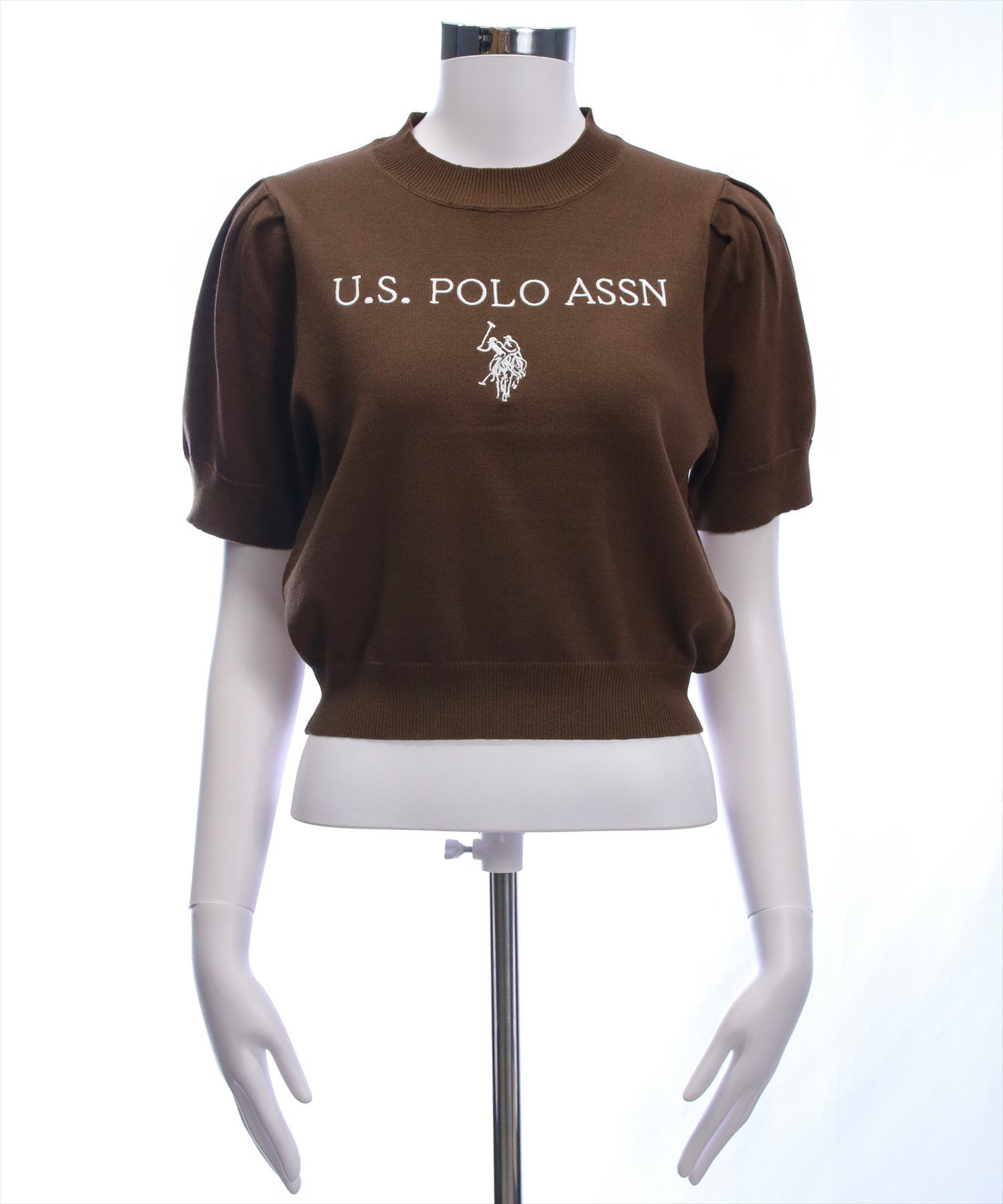 U.S. POLO ASSN. ロゴ刺繍半袖ニット レディース｜ニットトップス