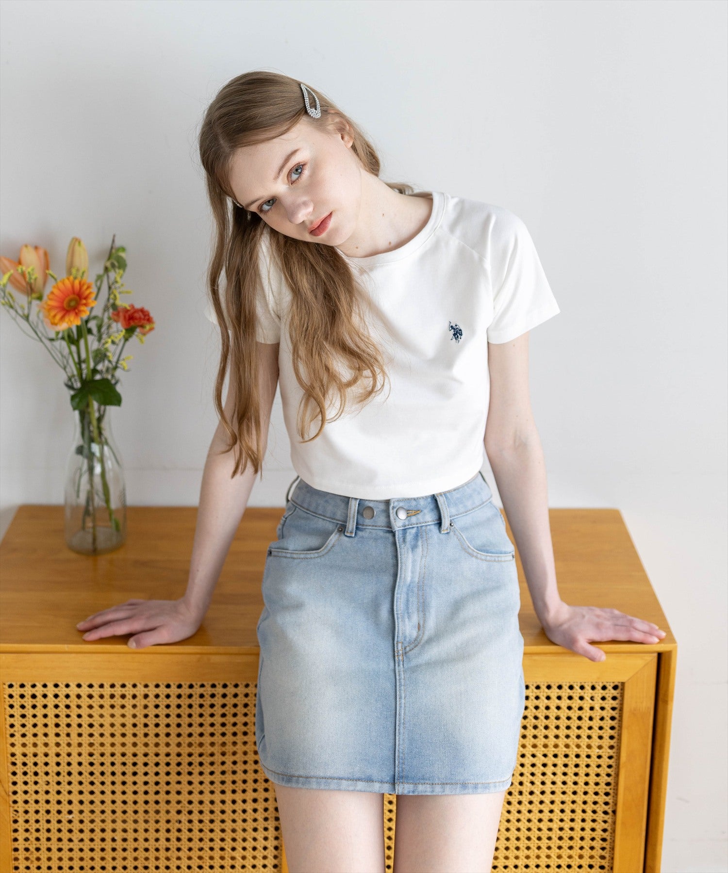 clear≪WEB先行販売/新作≫U.S. POLO ASSN. ワンポイント刺繍チビT
