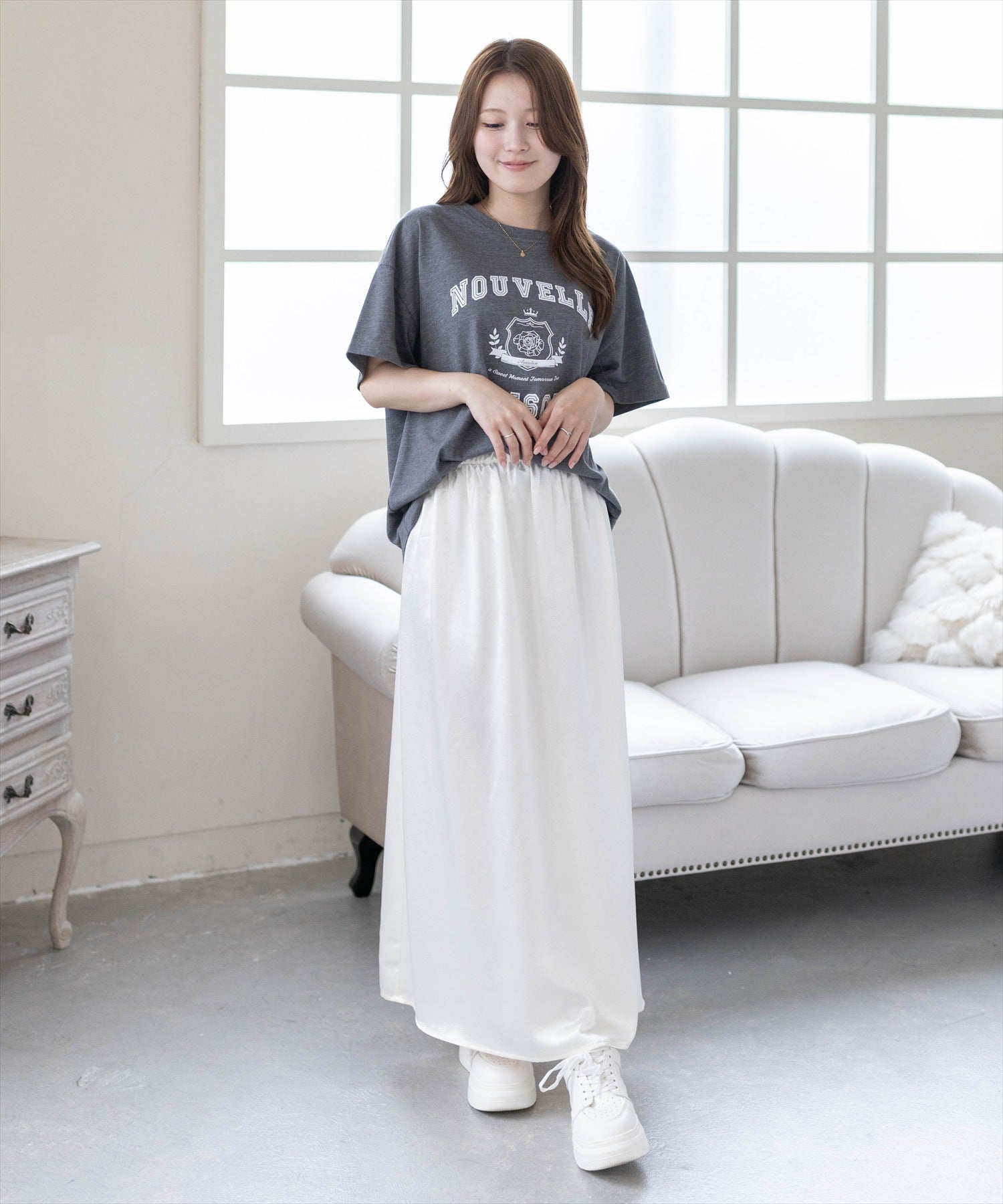 163cm/アイボリー M着用