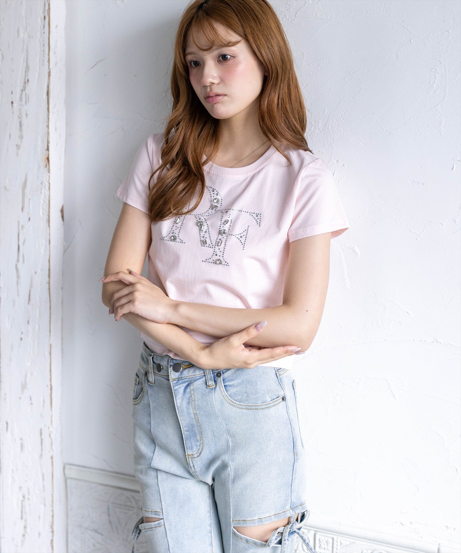 clear≪新作≫接触冷感ビックビジューロゴTシャツ 速乾/UVカット機能