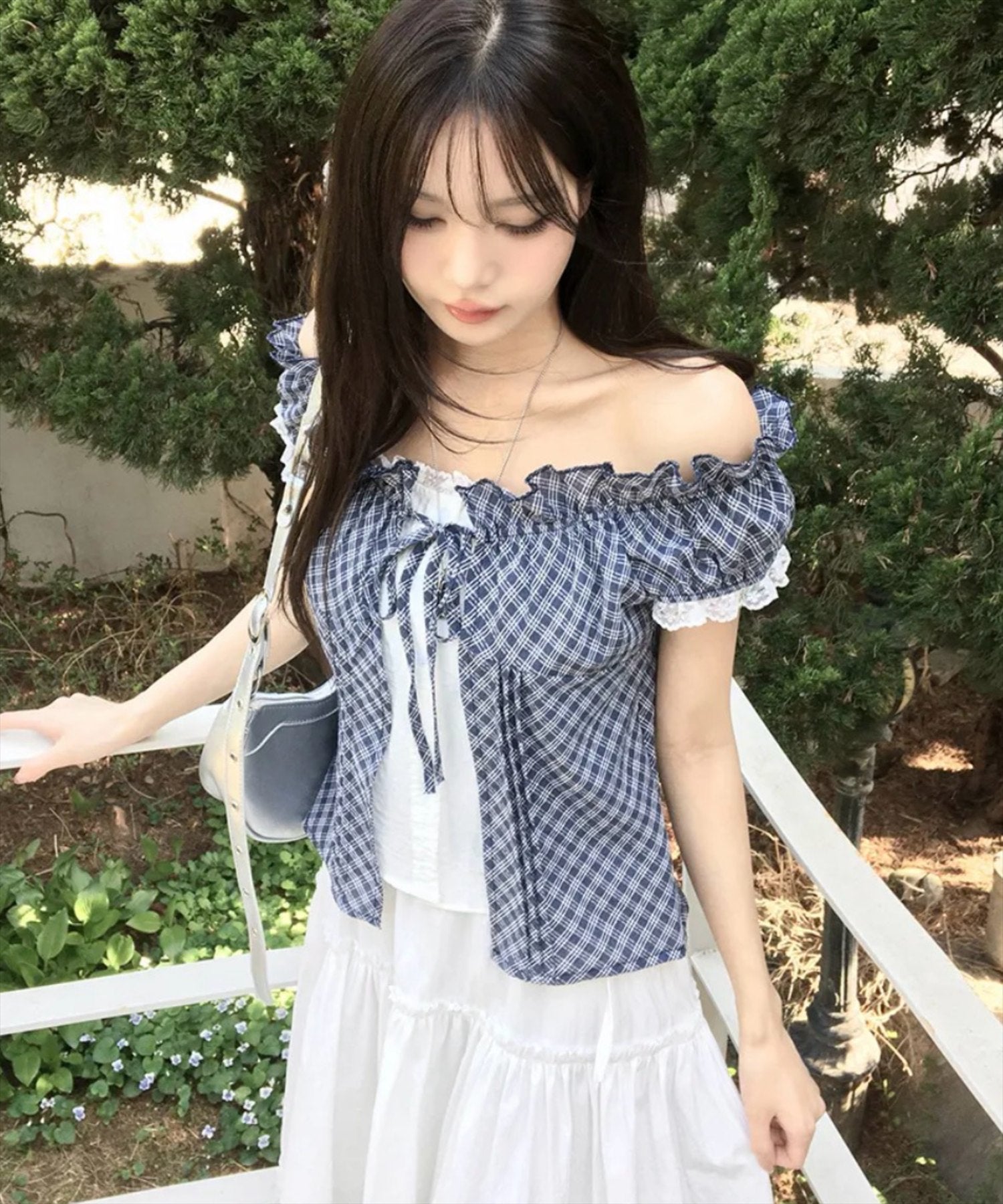 STAY MOTION≪WEB限定/新作≫レイヤード風チェック柄フロントリボン