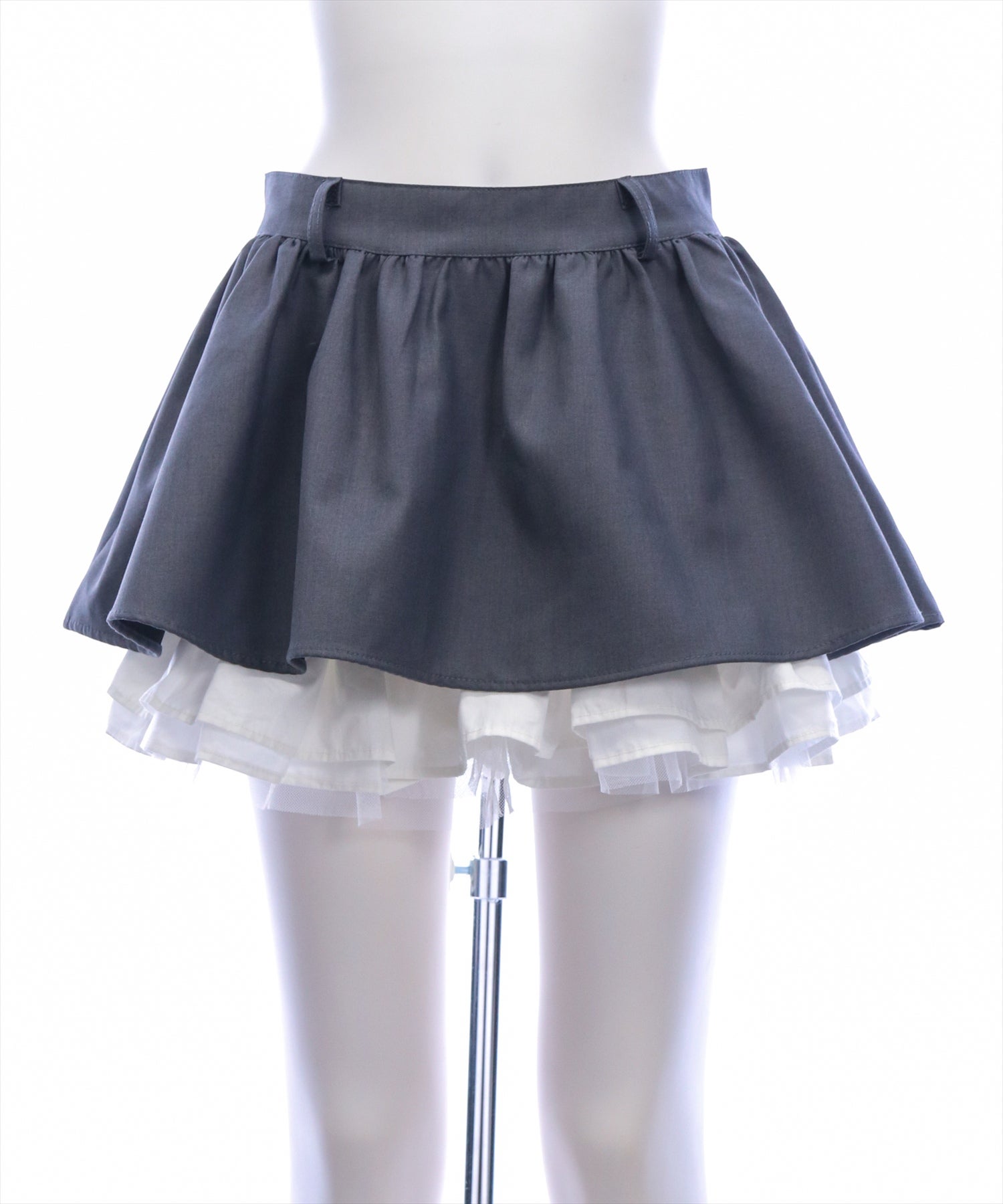 litmus skirt黒/白 チュールスカート STAY MOTION≪WEB限定/新作≫ベルト付き裾チュールティアードミニ