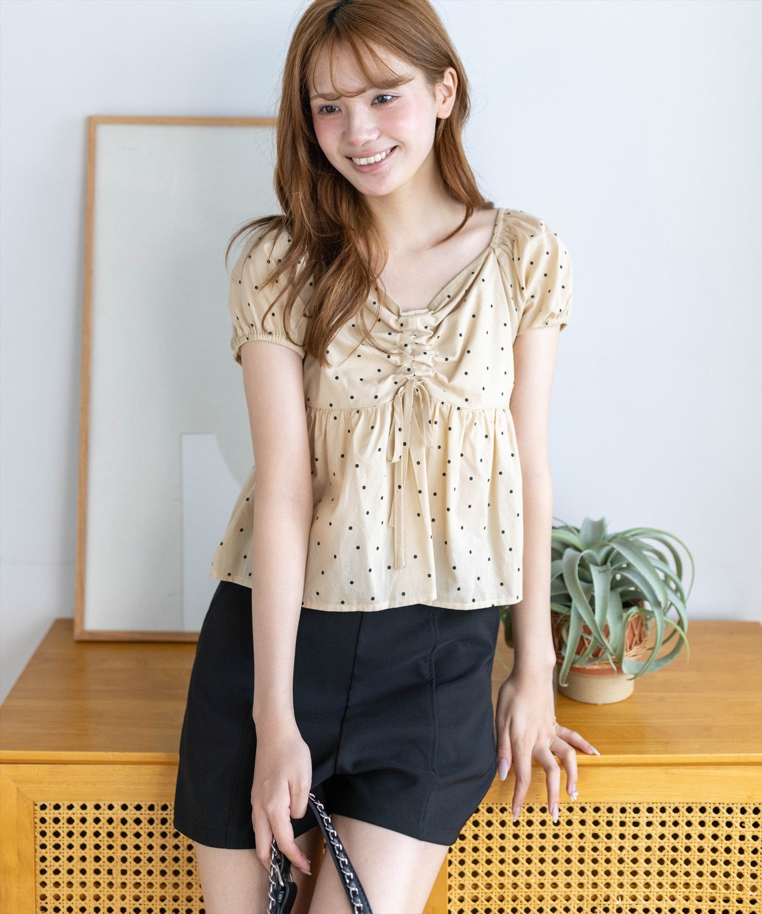 clear≪WEB先行販売/新作≫2wayフロントリボンドット柄ブラウス[CL9964