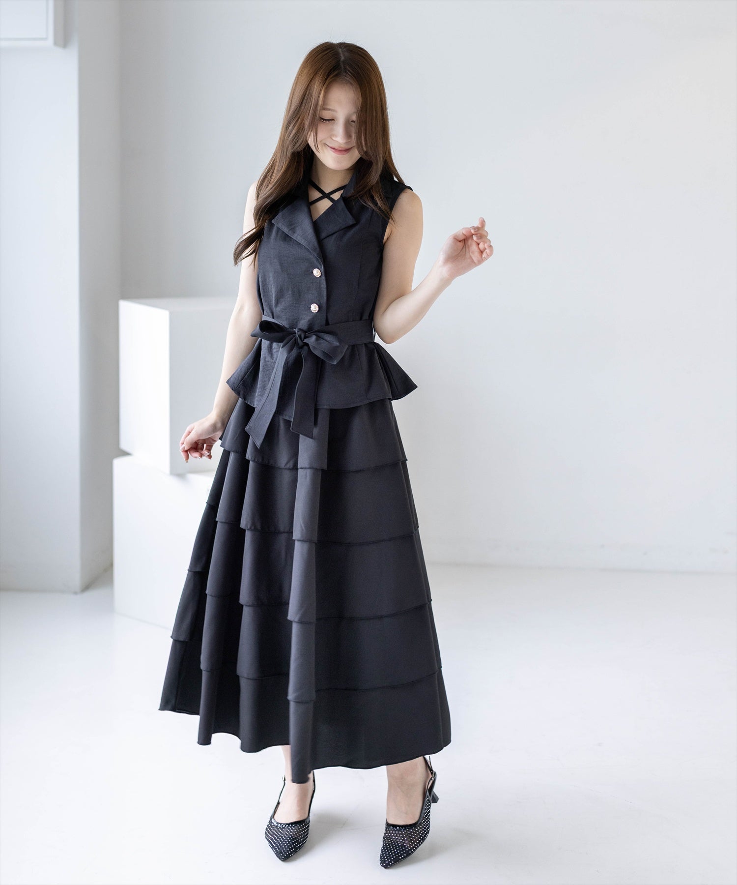 美品　ella_selectshop ジレ　グレー CLEAR BASIC≪新作≫ウエストベルト付きジレ(セット可) [CL9987