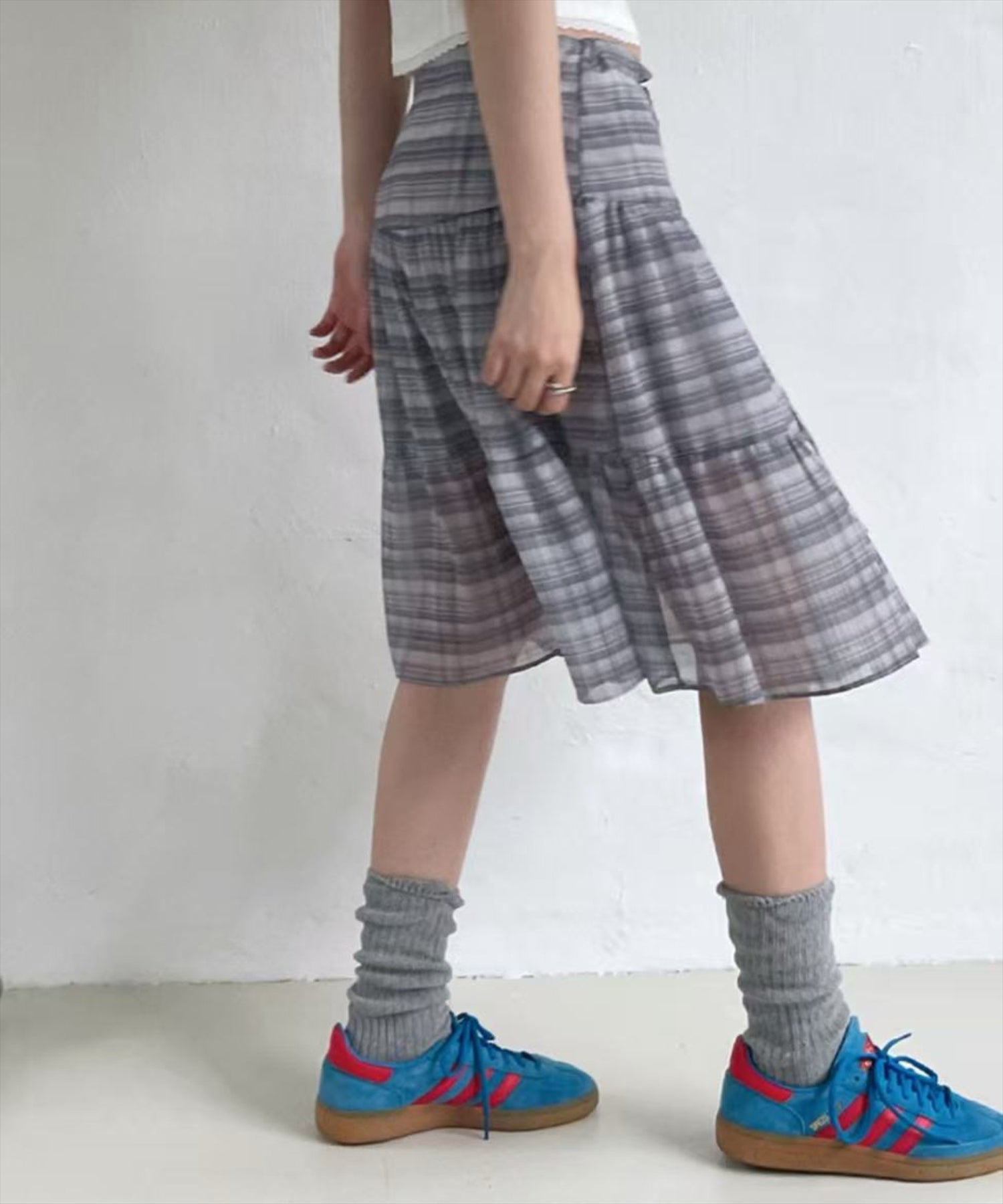 STAY MOTION≪WEB限定≫チェック柄フリルミディ丈スカート[ST1190