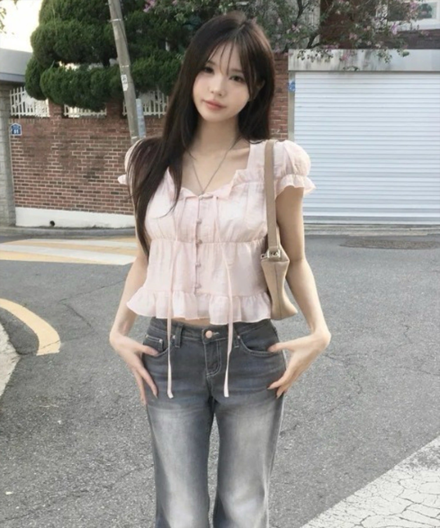 ピンク着用