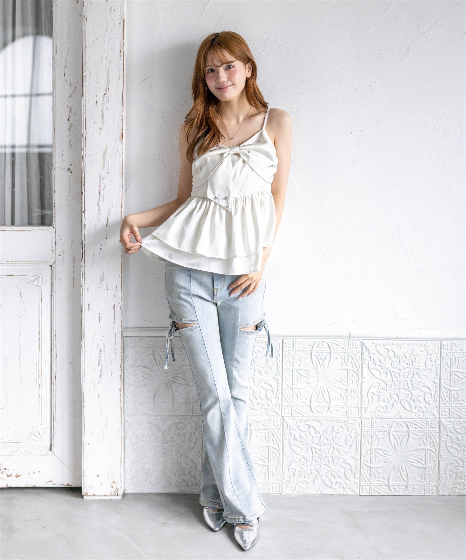 161cm/アイボリー着用