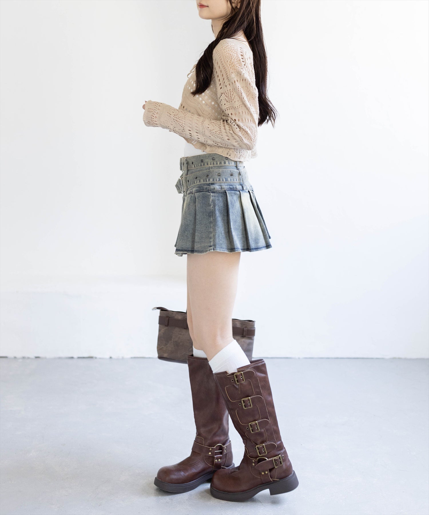 clear≪新作/再入荷≫ダブルベルトプリーツデニムミニスカート[CL10019