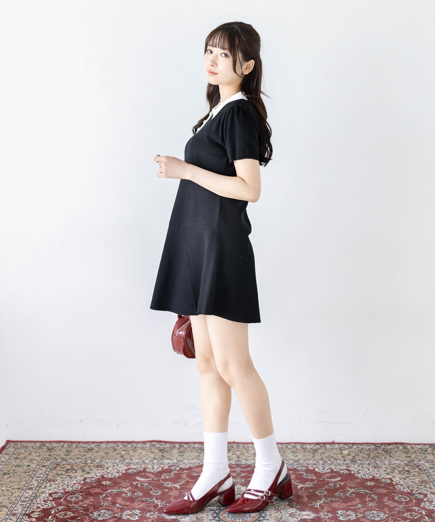 clear≪新作≫配色ポロ襟半袖ニットミニワンピース[CL9988