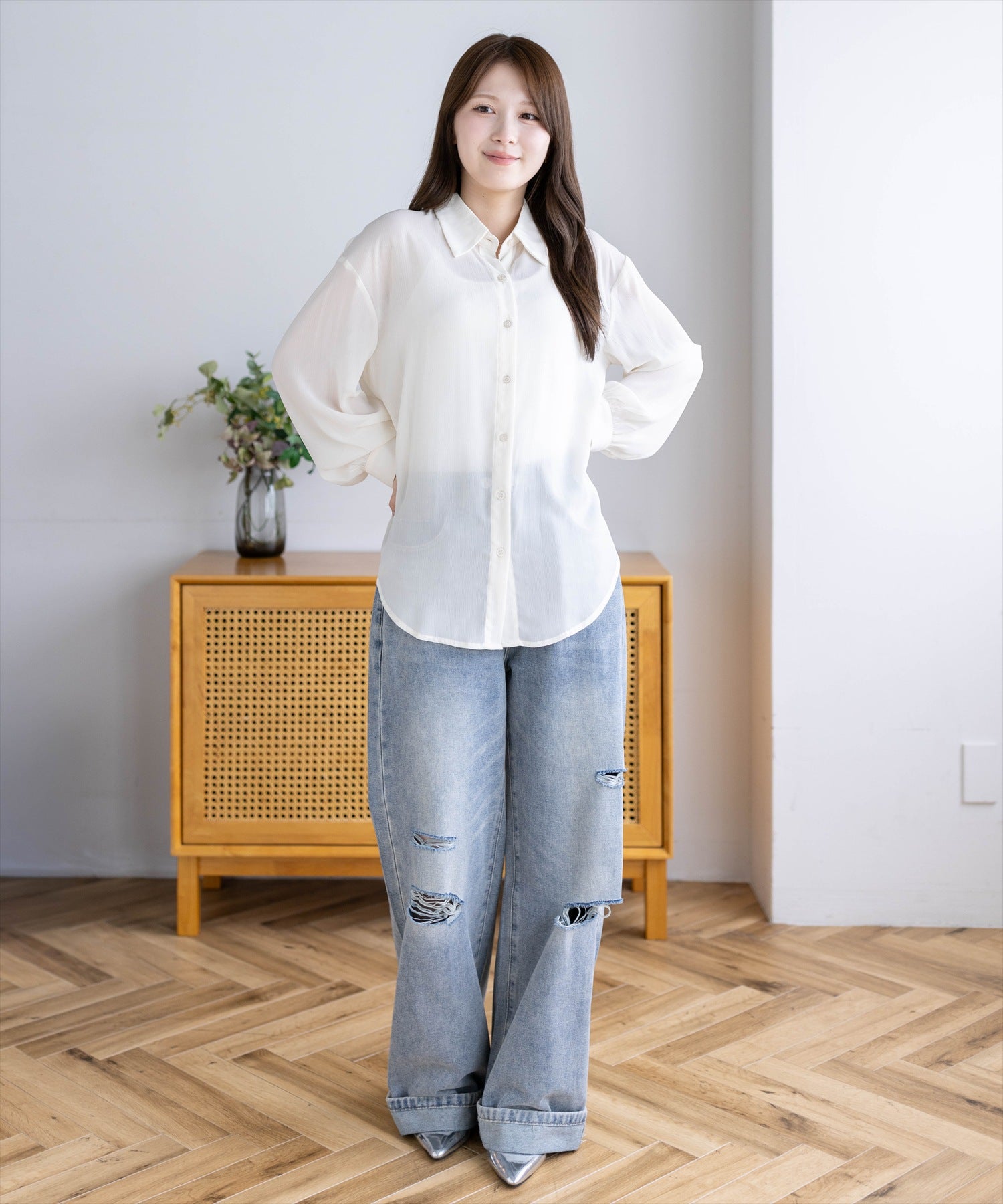 163cm/アイボリー着用