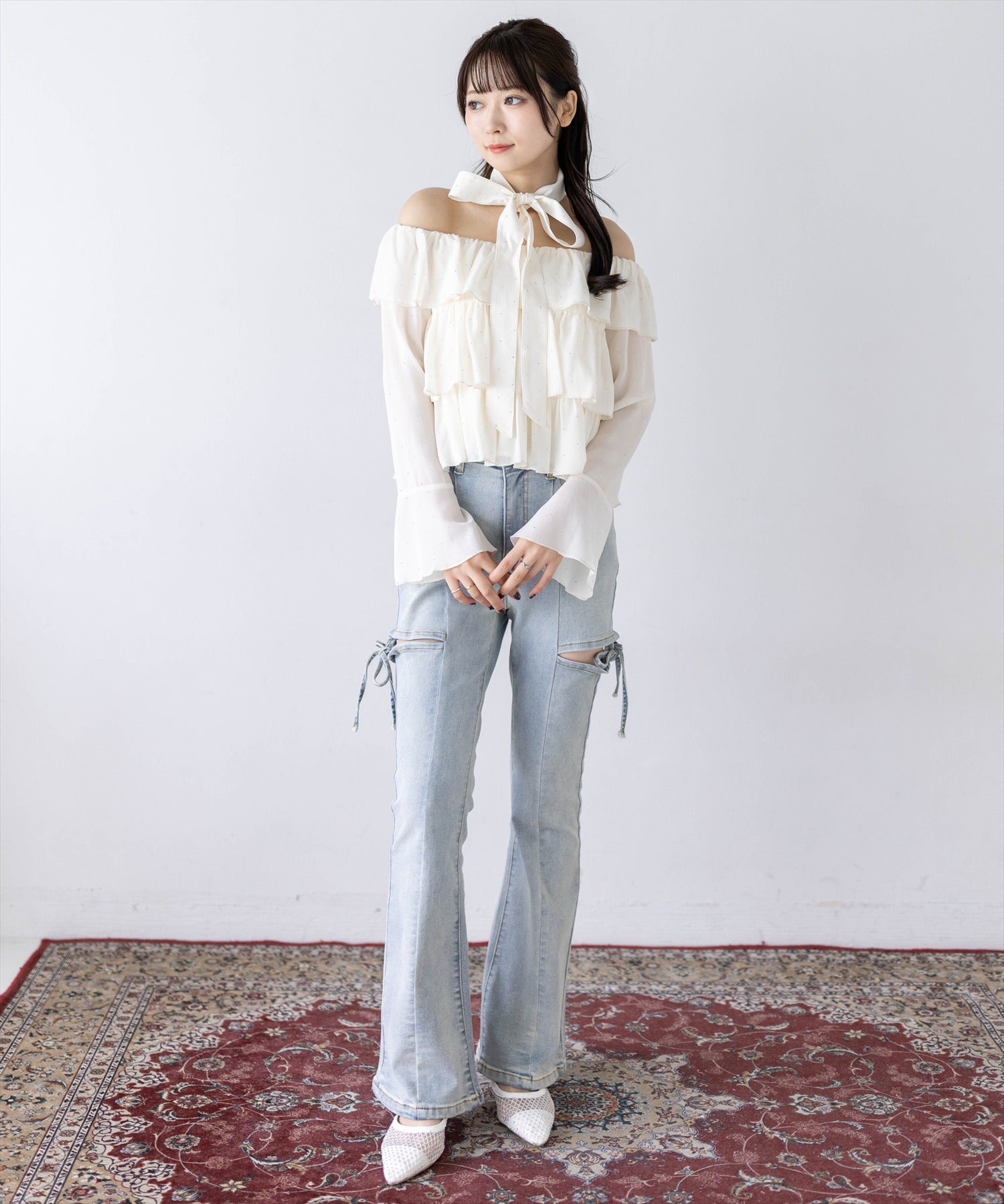 162cm/アイボリー着用