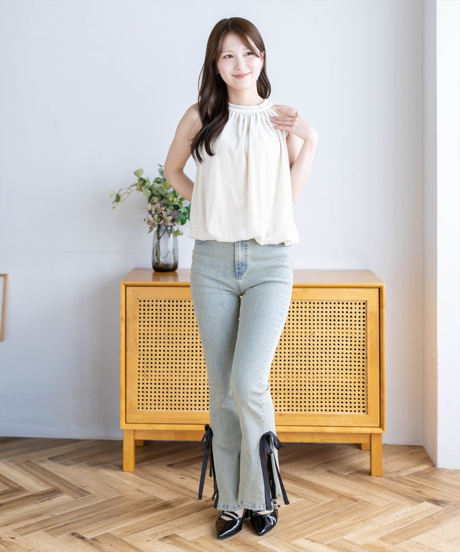 163cm/アイボリー着用