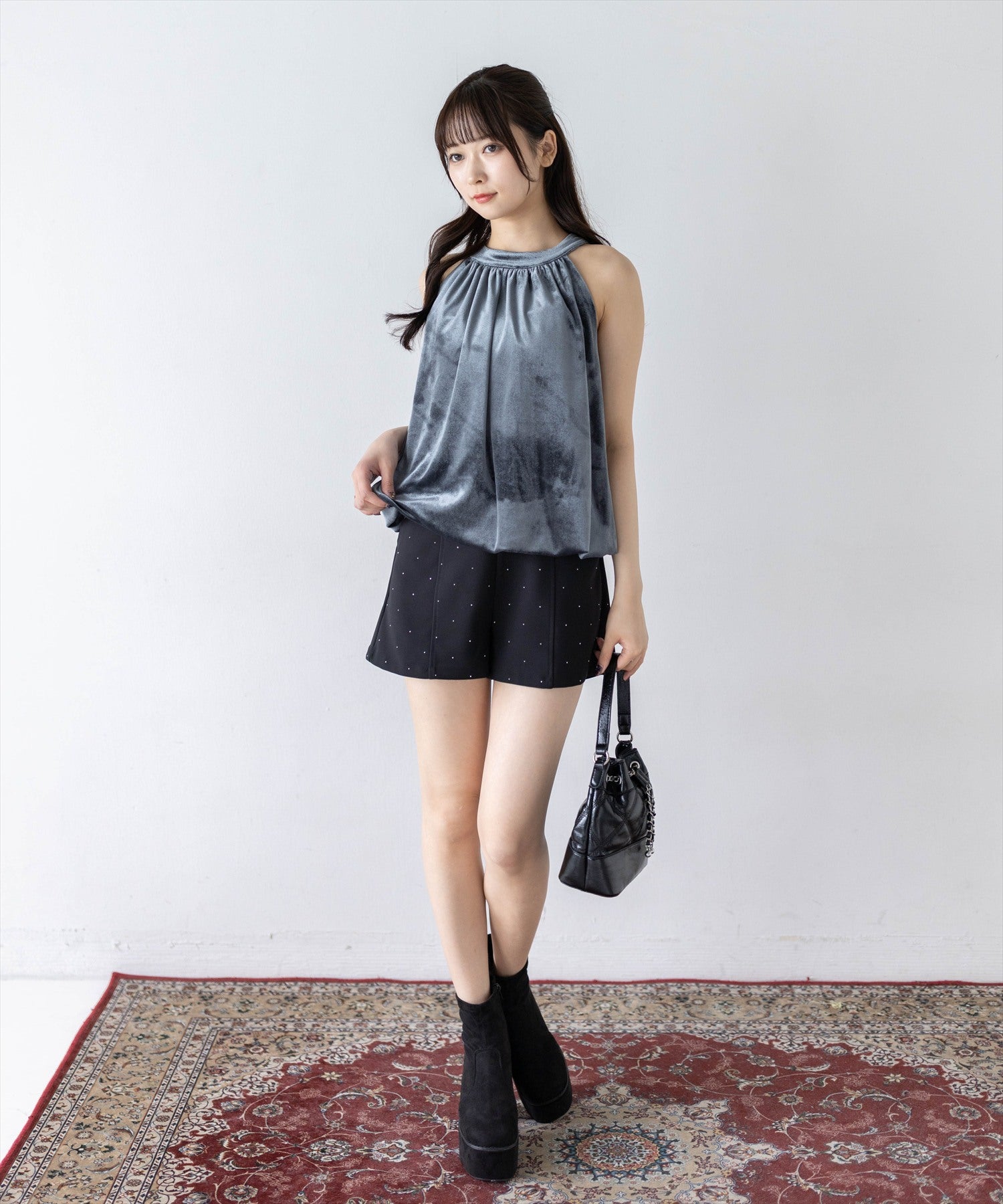 clear≪新作≫ホルターネックベロアバルーントップス[CL10017