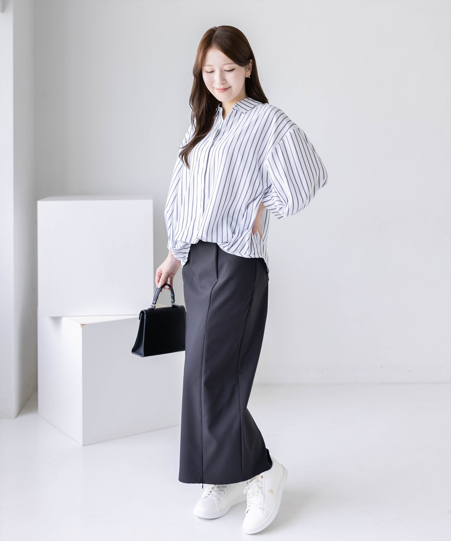 163cm/オフホワイト×ストライプ着用