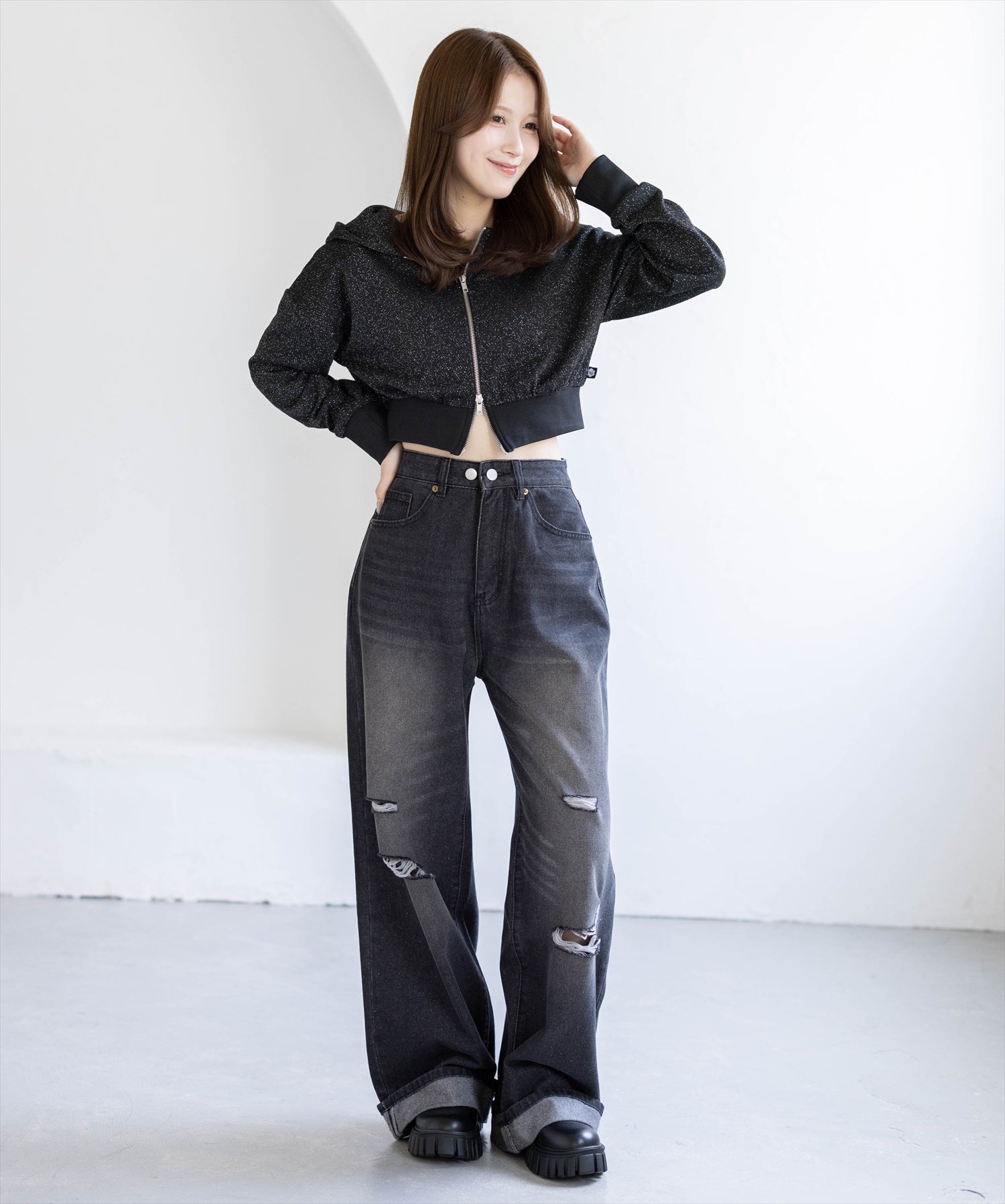 163cm/ブラック着用