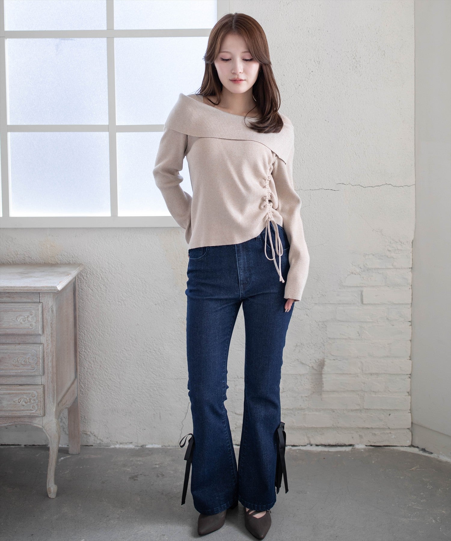 163cm/ベージュ着用