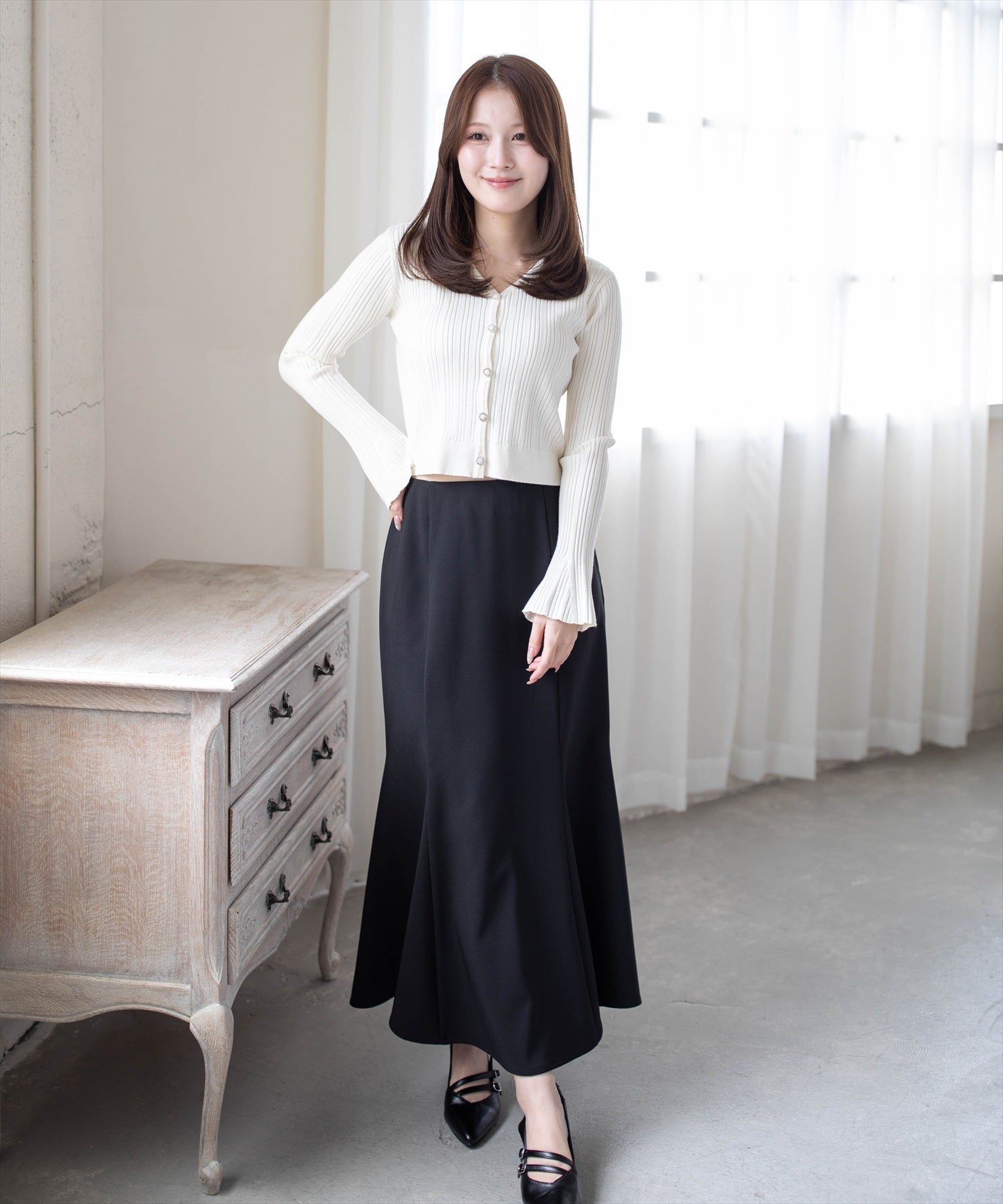 163cm/アイボリー着用