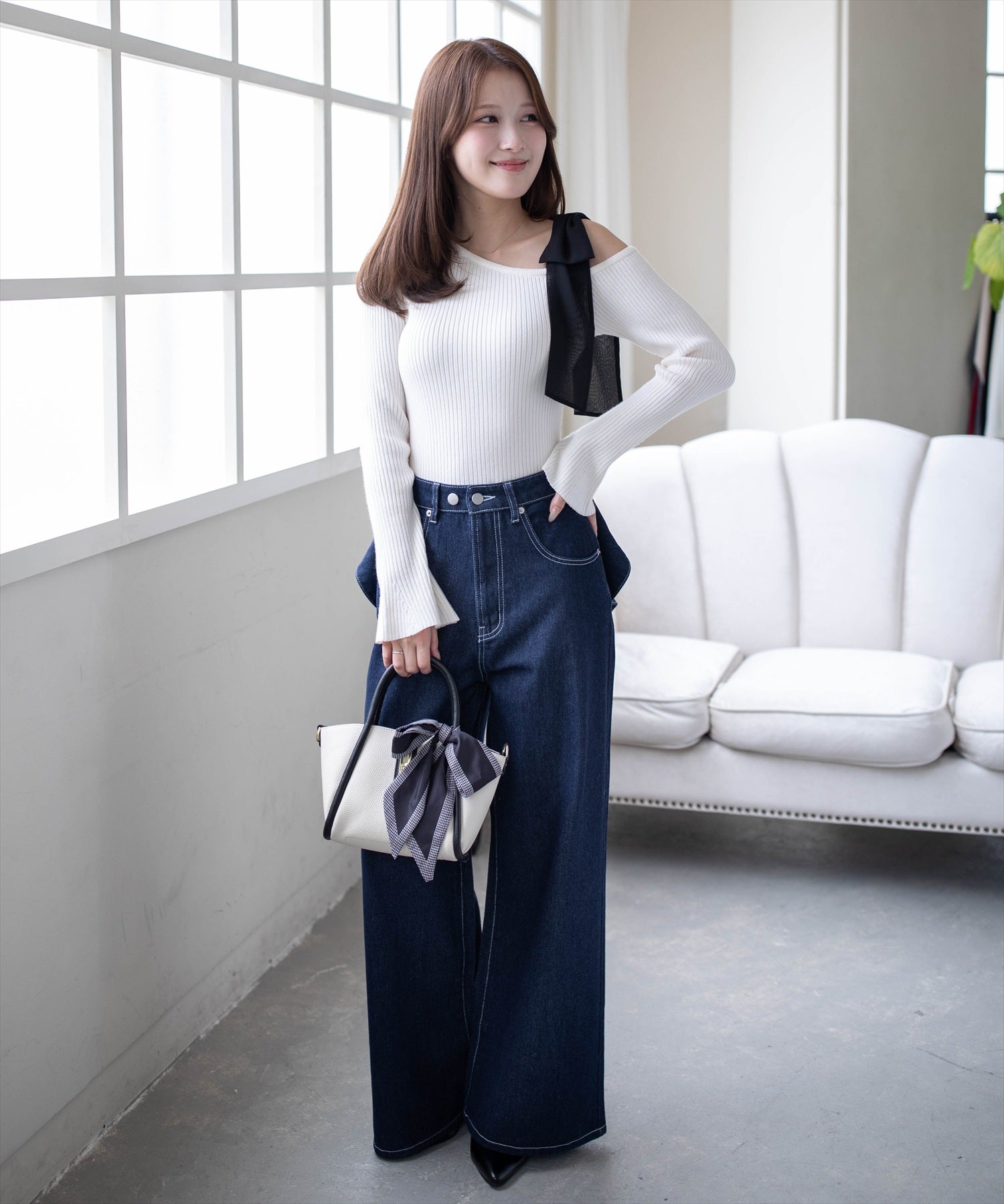 163cm/アイボリー着用