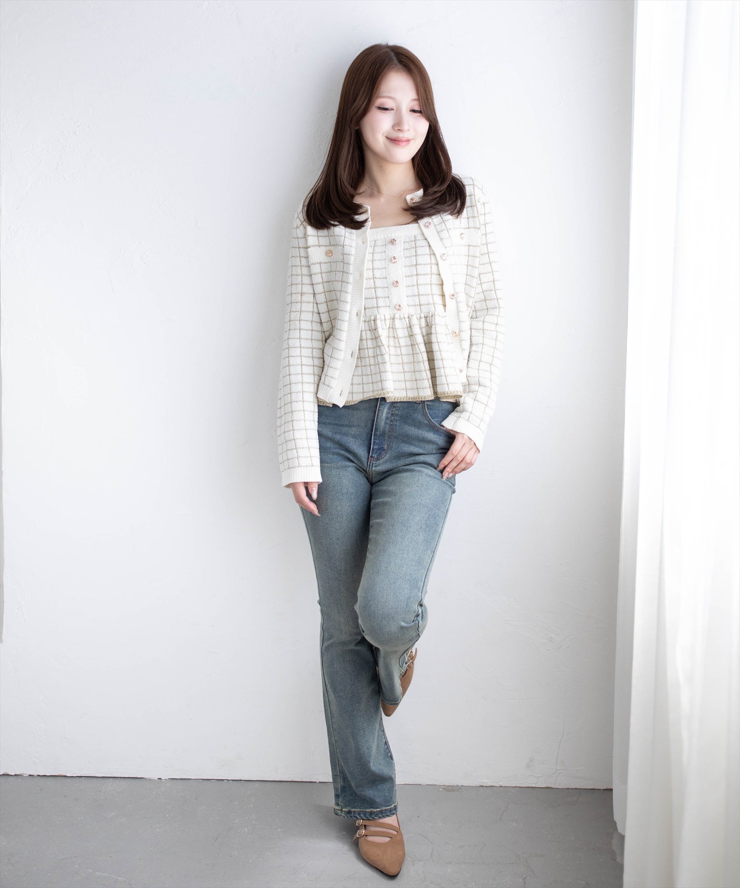 163cm/アイボリー着用