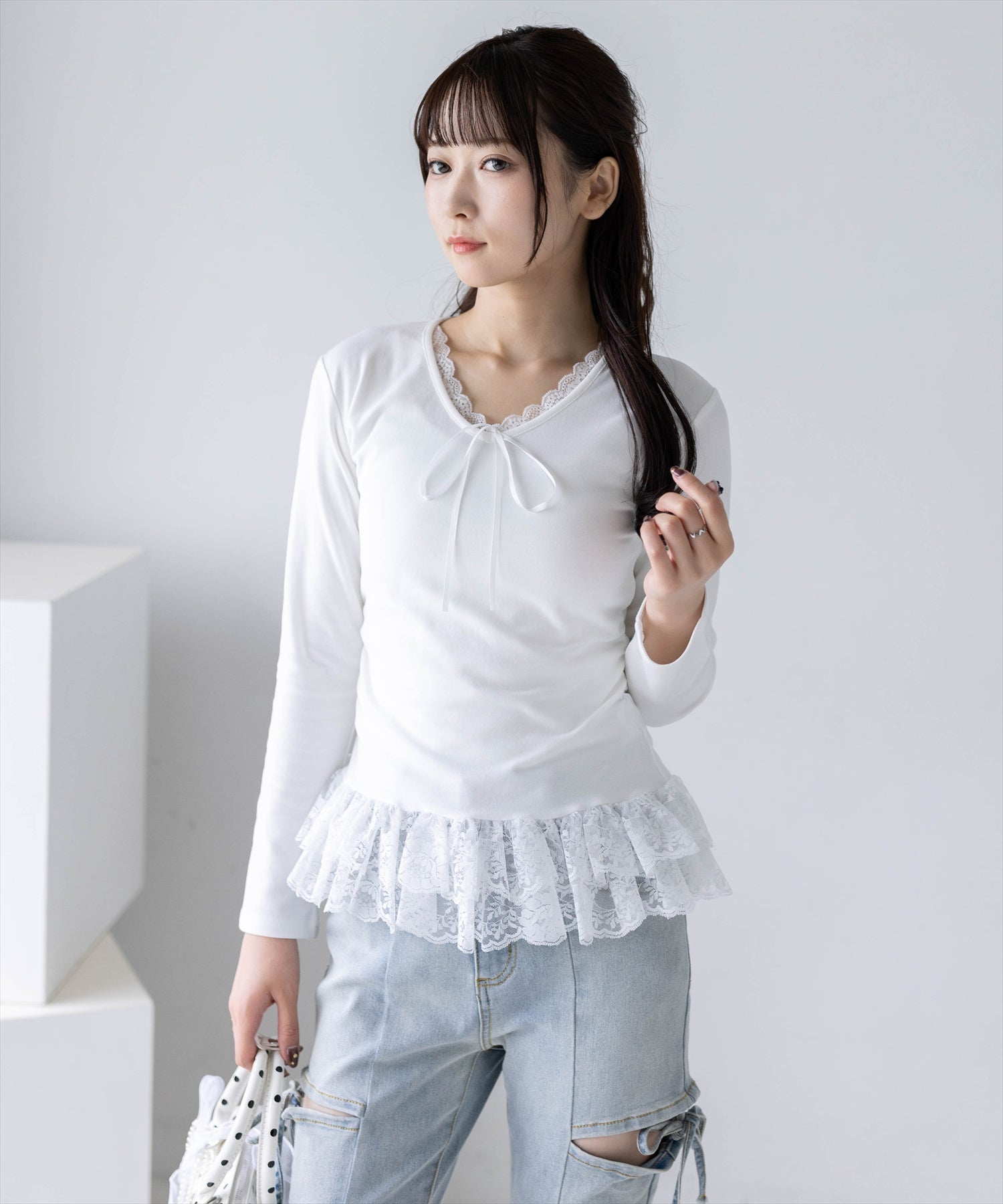 ※専用※ Drawer フリルカットソー clear≪新作≫裾レースフリルリボン裏起毛カットソー[CL9961