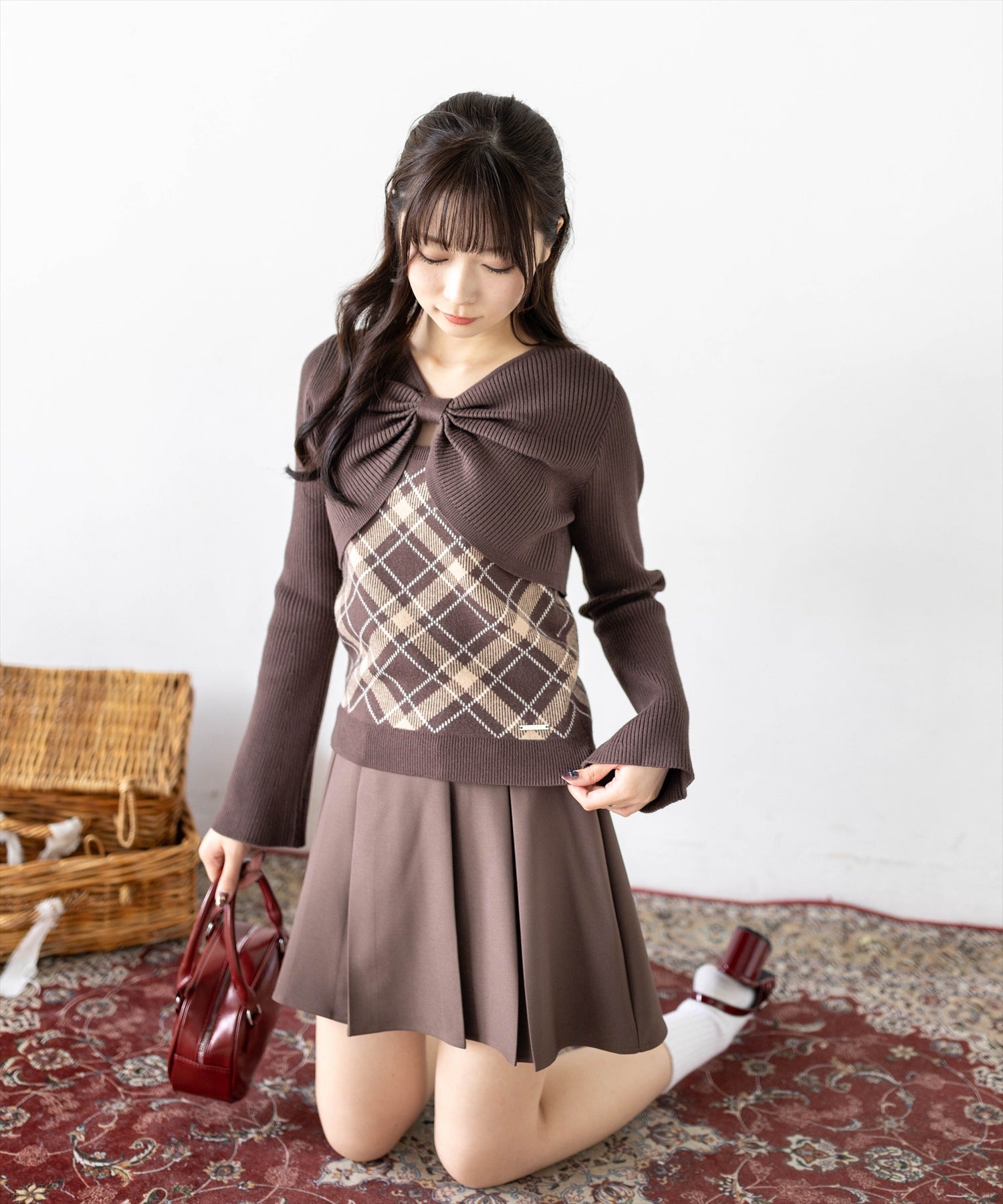 clear≪WEB先行販売/新作≫リボンニットトップス＆チェックニット