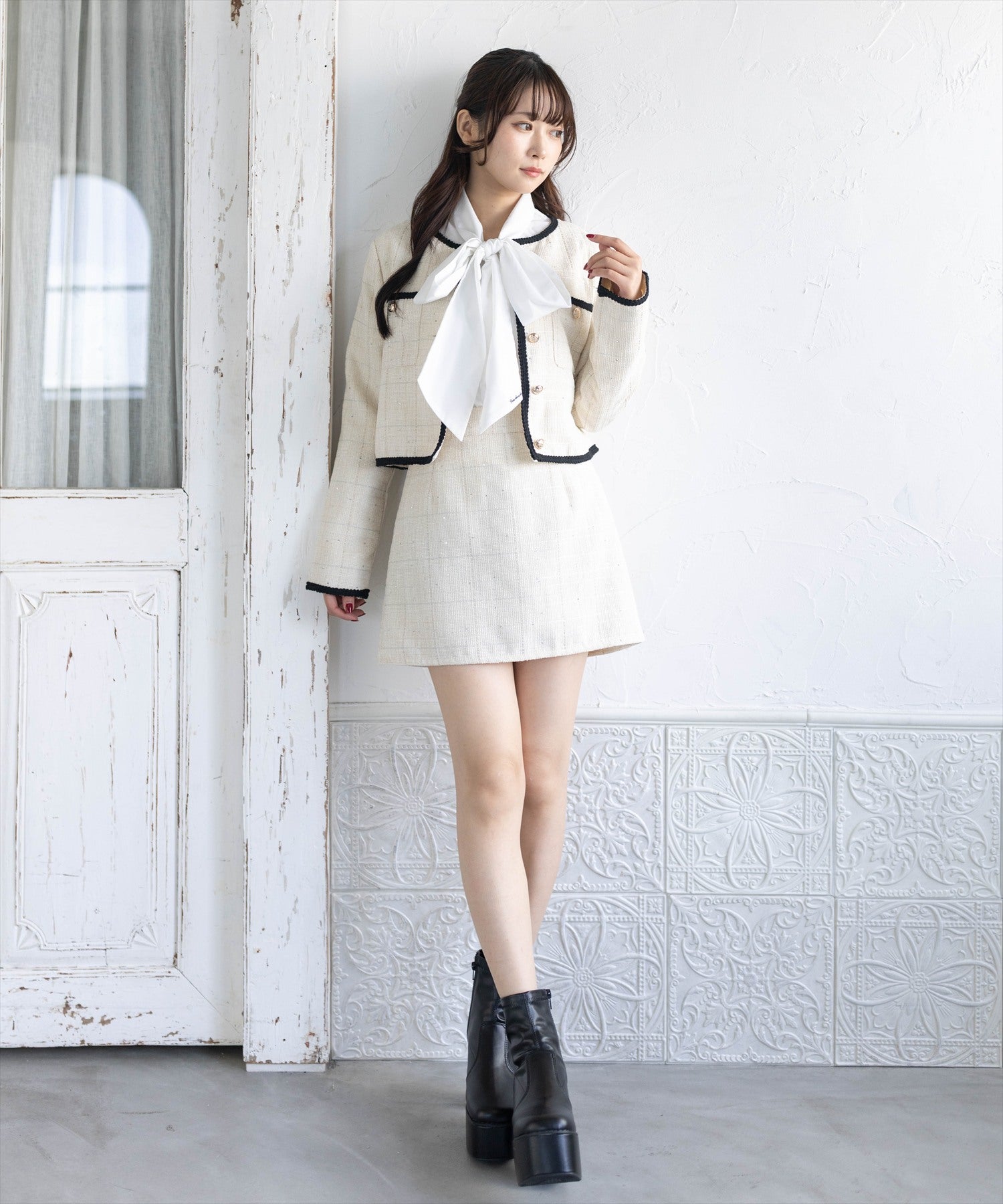 162cm/アイボリー着用