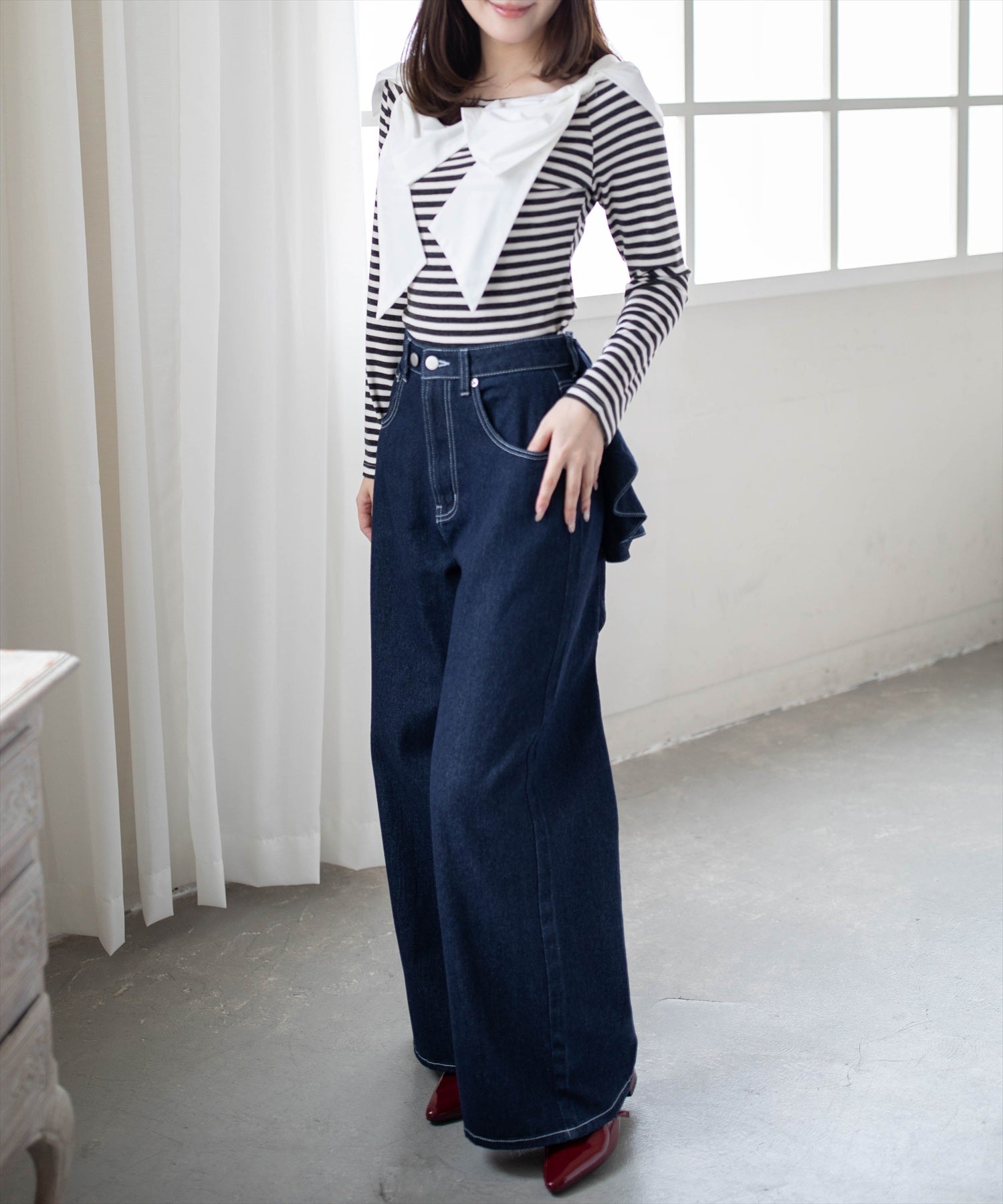 163cm/ホワイト×ブラック着用