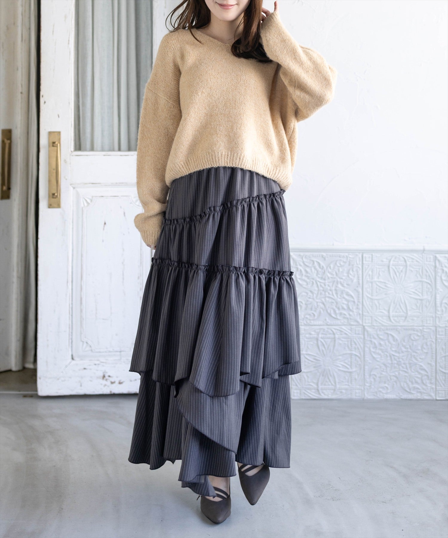 162cm/グレー×ストライプ着用