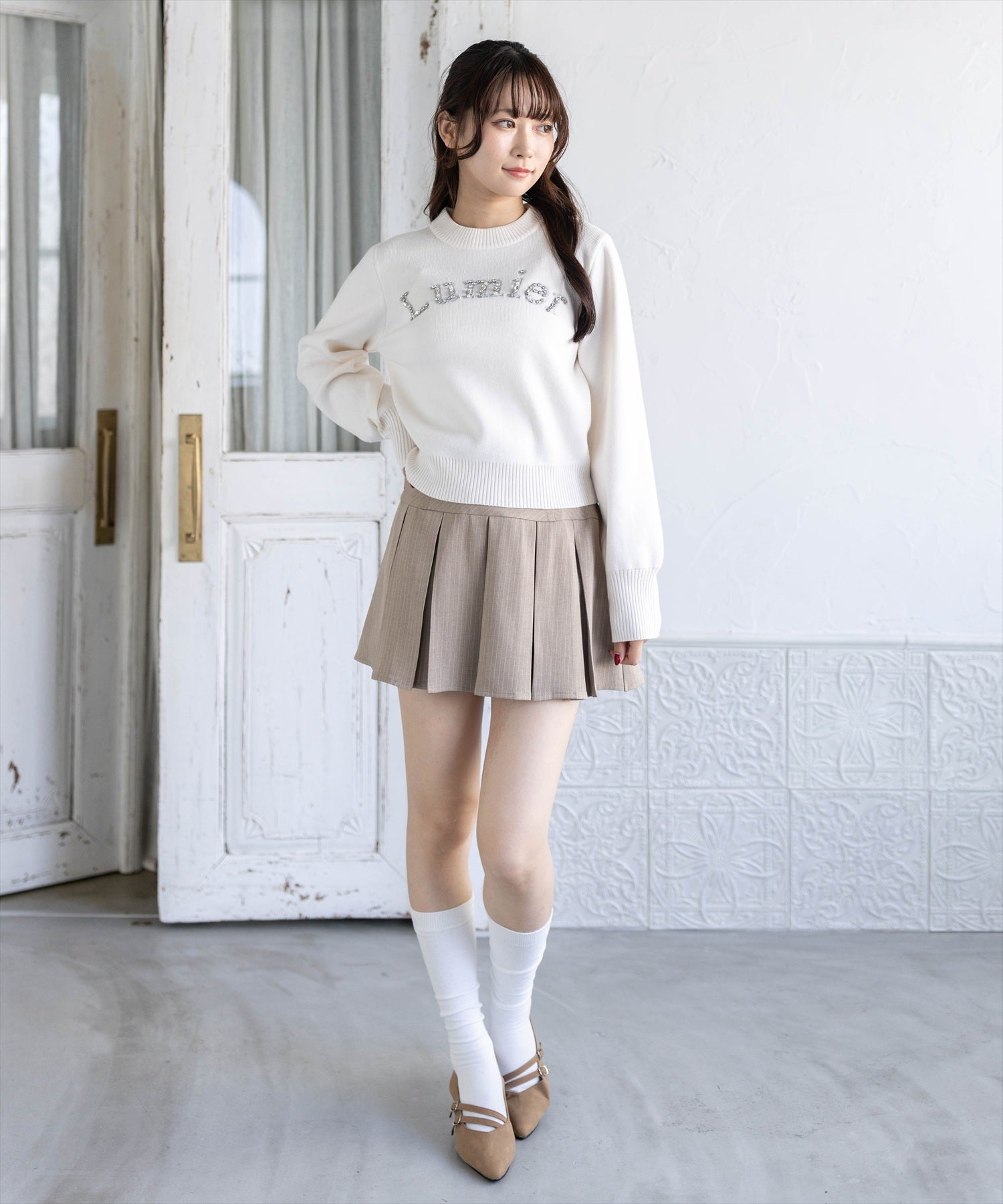 162cm/アイボリー着用
