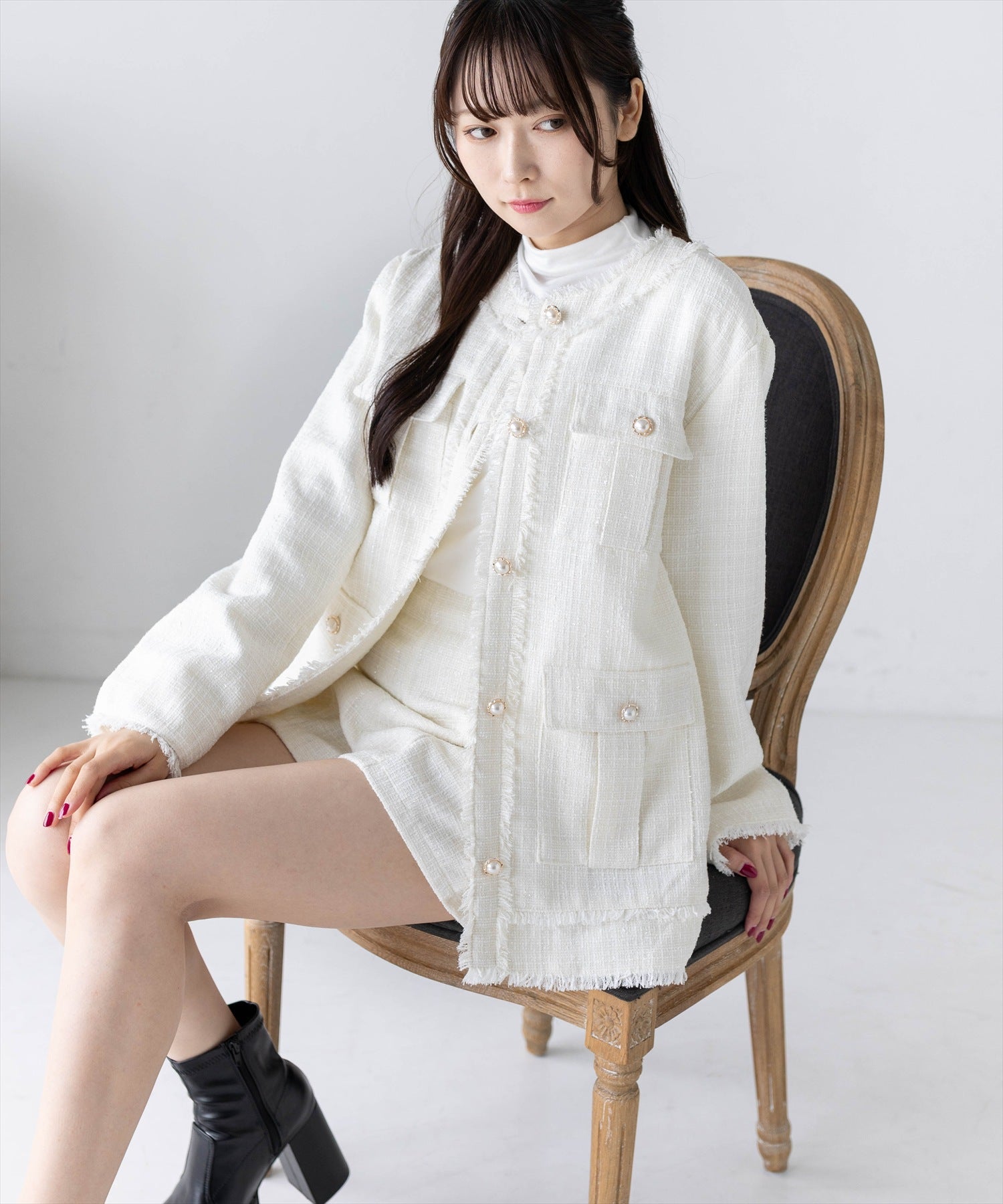 完売品！新品未使用 CARLA ツイードジャケット / ホワイト clear≪新作≫ツイードジャケット(セット可) [CL9956] | レディース