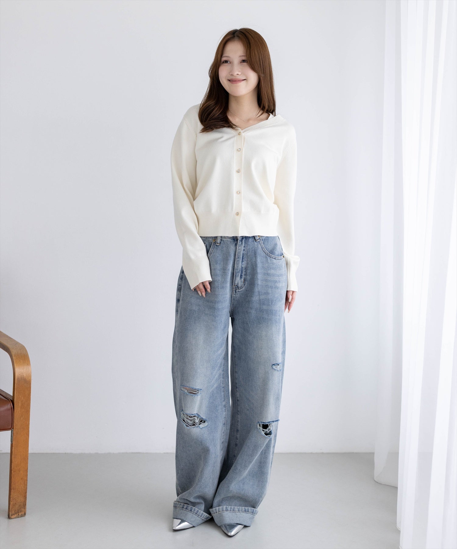 163cm/アイボリー着用