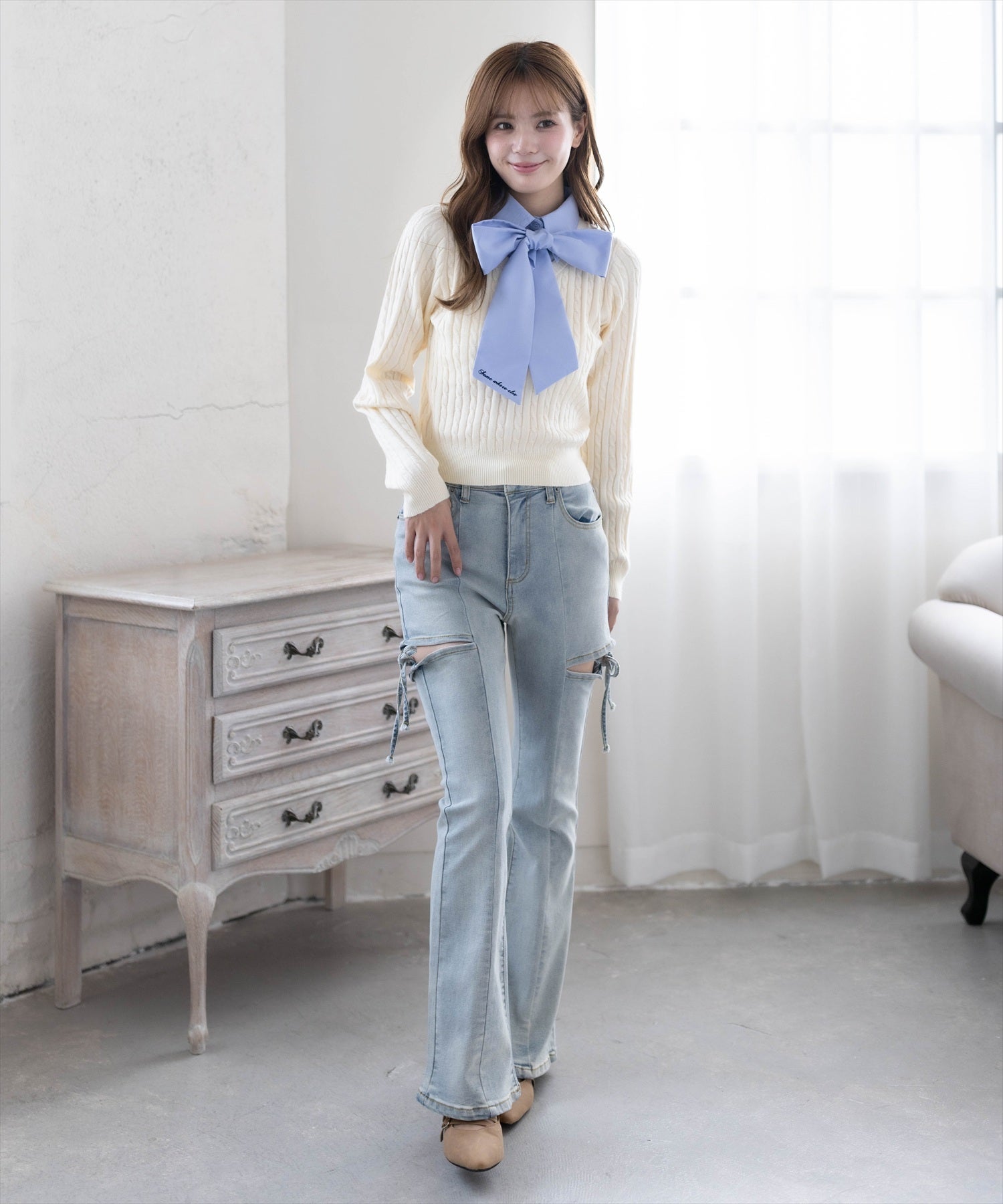 161cm/アイボリー着用