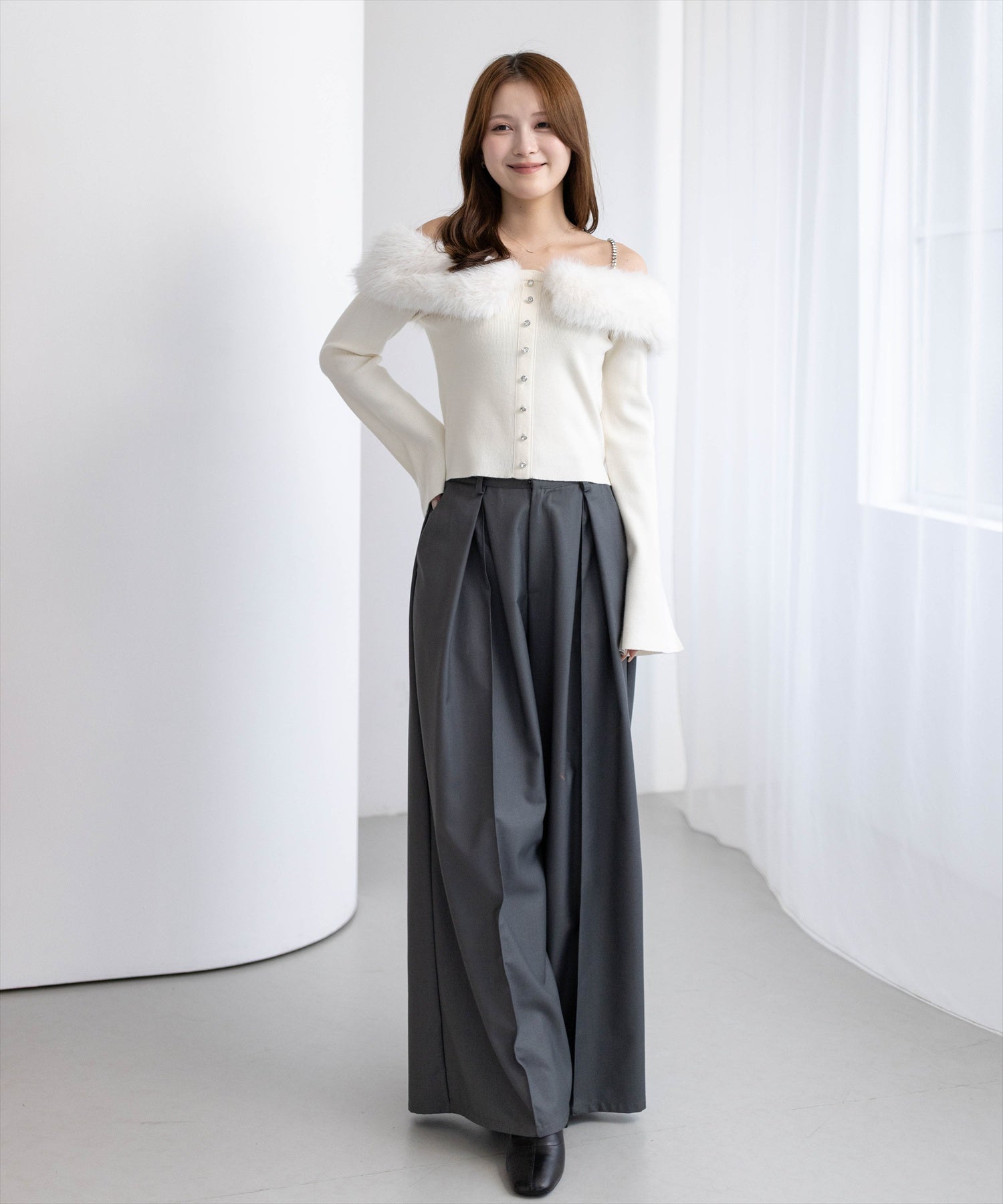 163cm/アイボリー着用