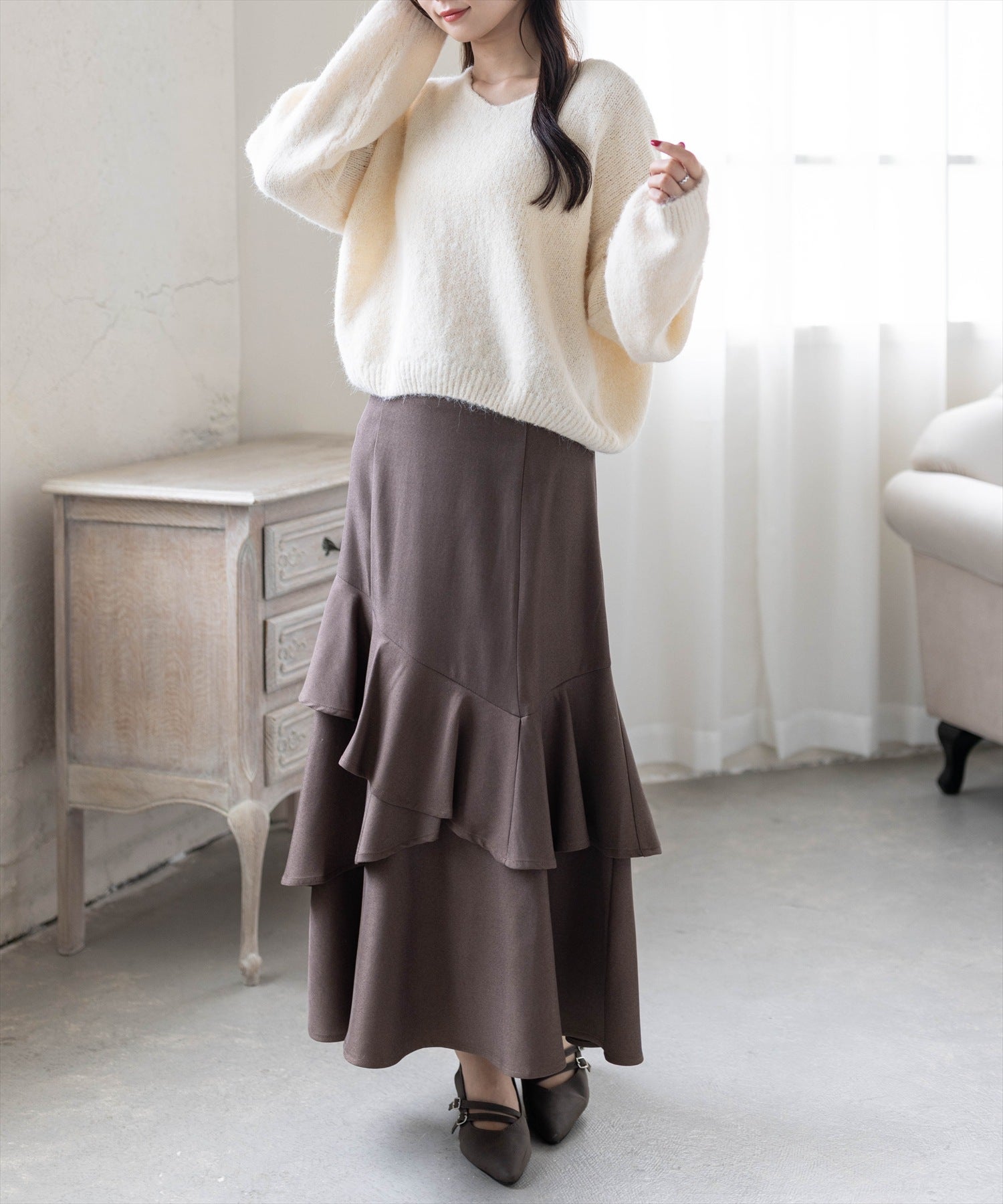 162cm/アイボリー着用