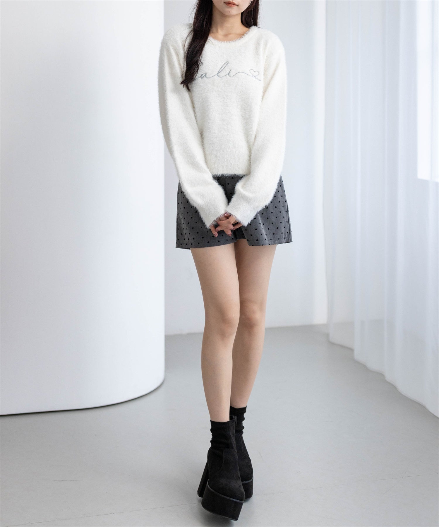 162cm/アイボリー着用
