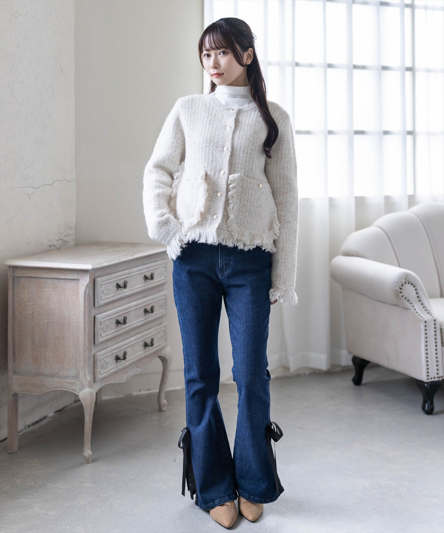 162cm/アイボリー着用
