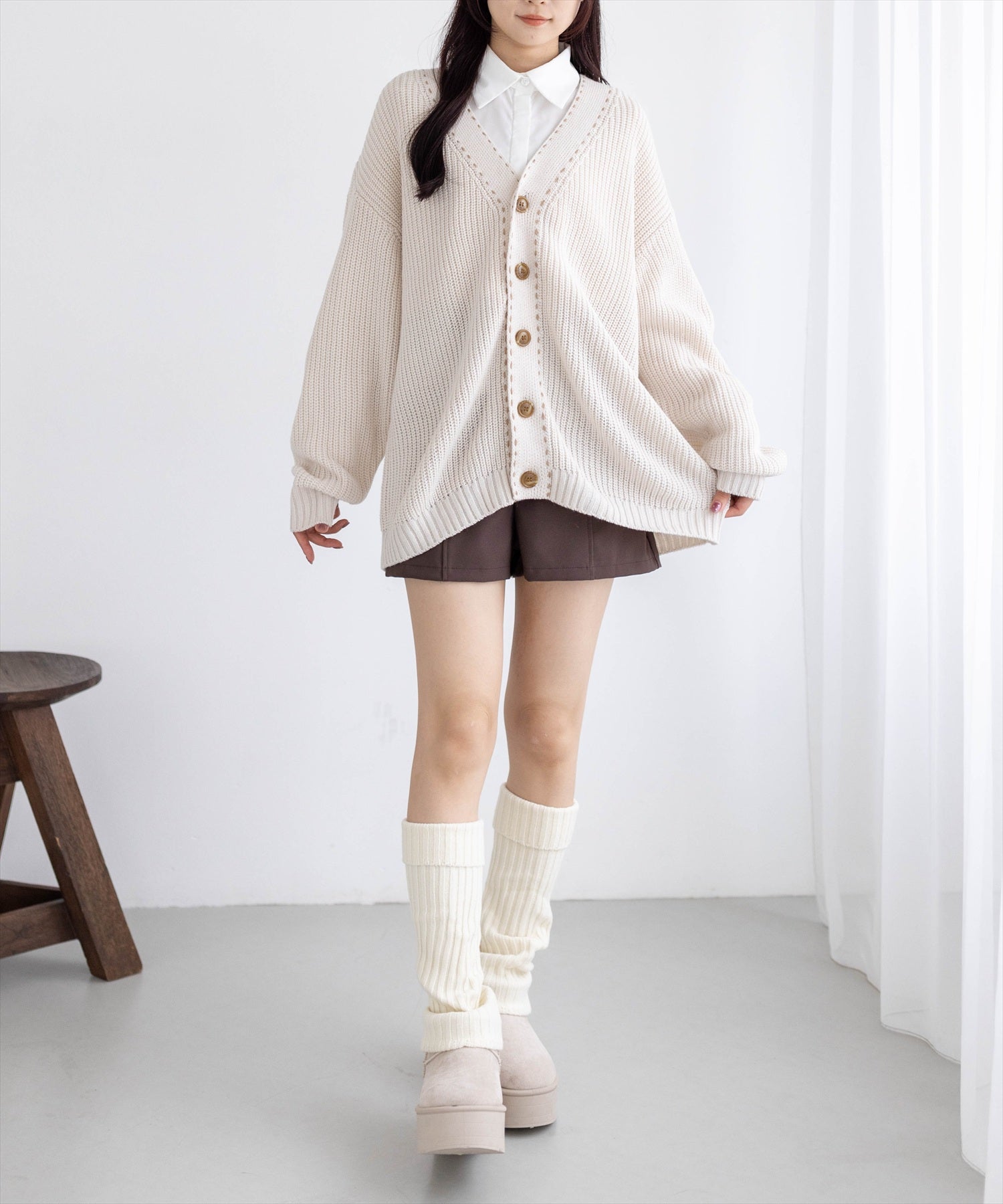 162cm/アイボリー着用