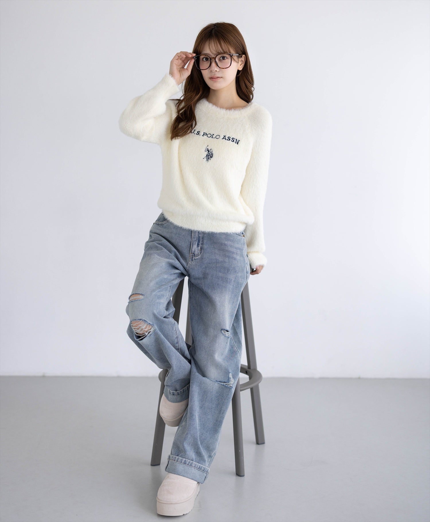 161cm/アイボリー着用