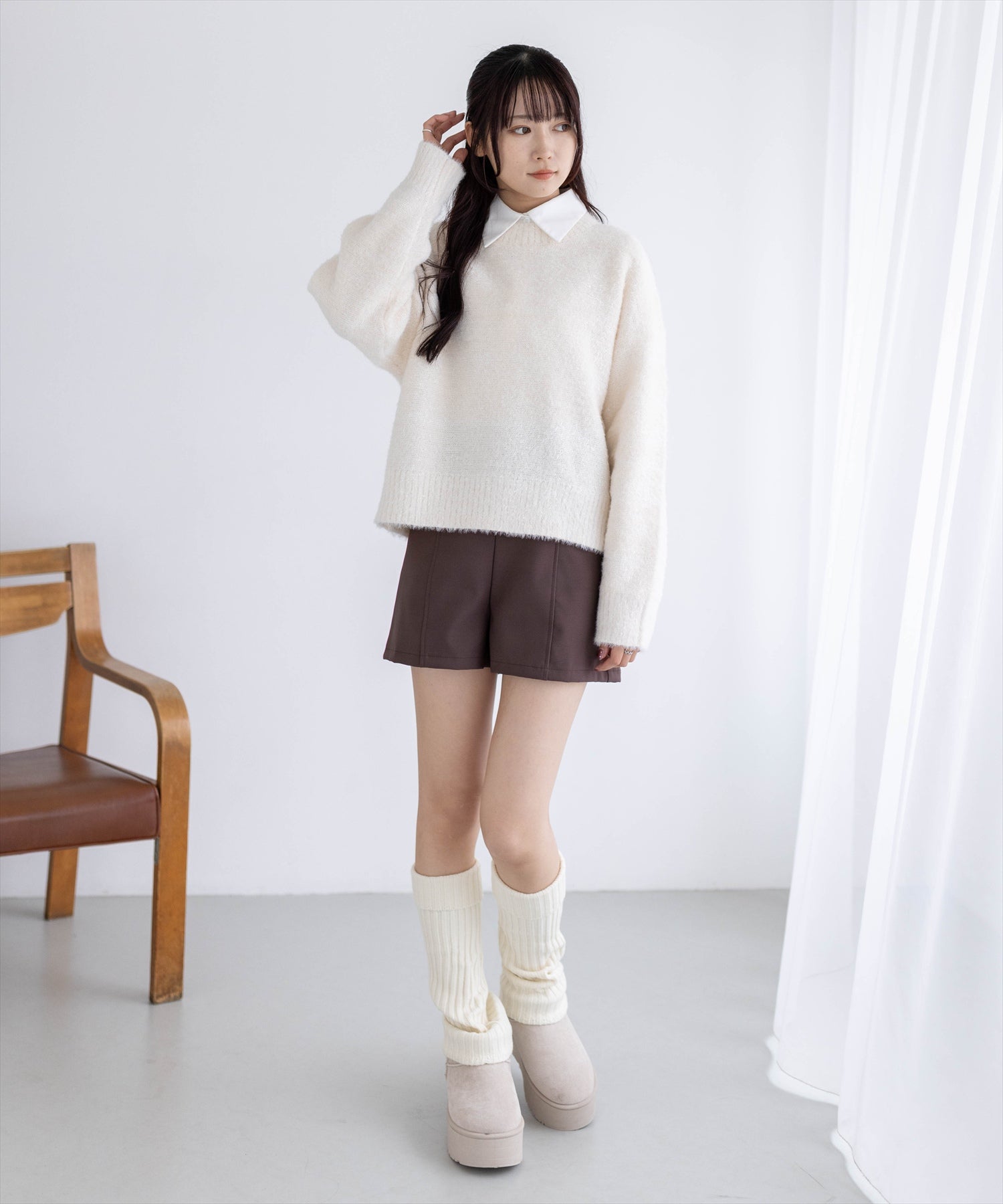 162cm/アイボリー着用