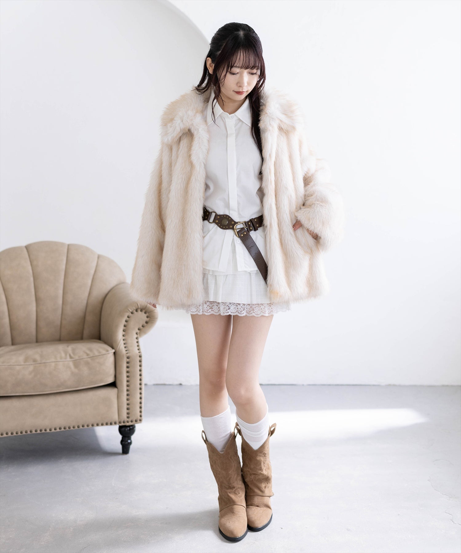 162cm/アイボリー着用
